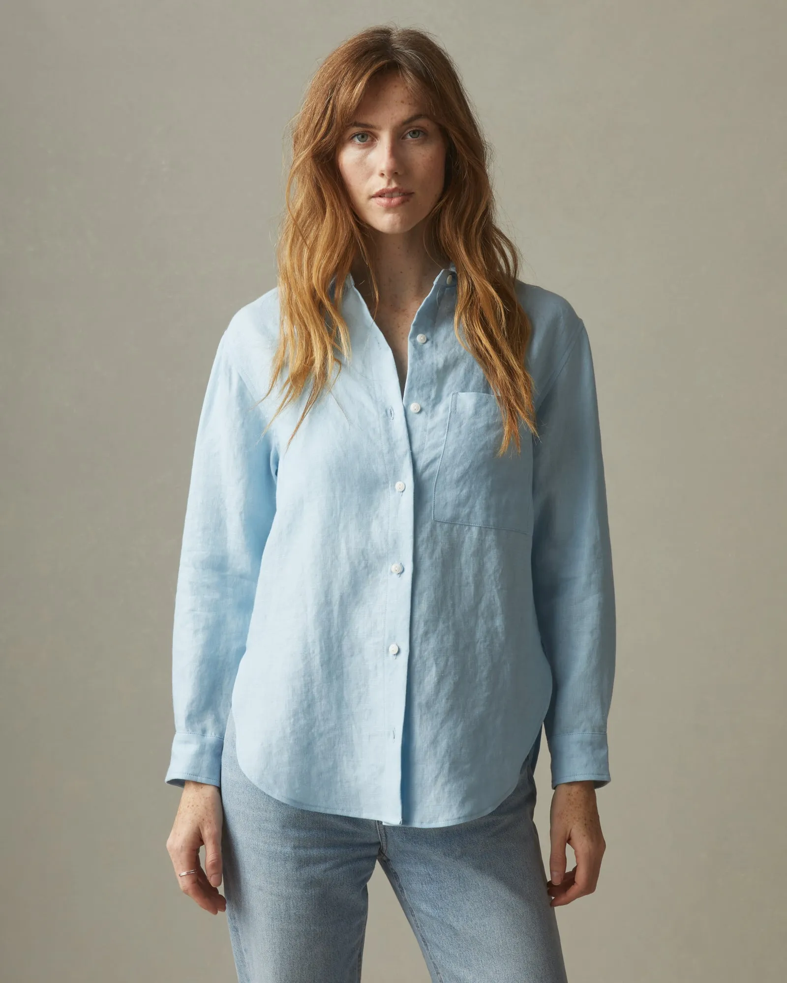 Women's Linen Long Sleeve Shirt - Dream Blue sold by American Giant