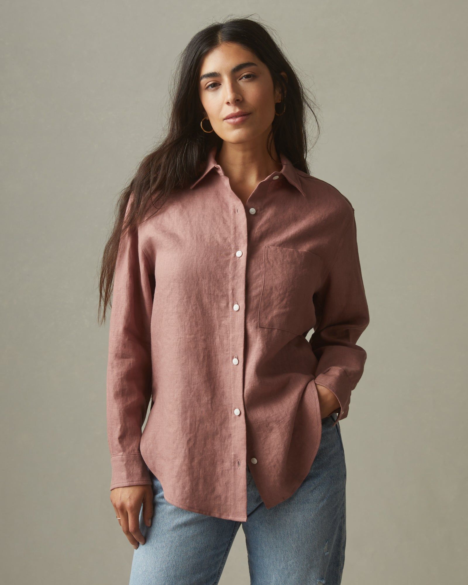 Easy Linen Long Sleeve Shirt - Burlwood sold by American Giant