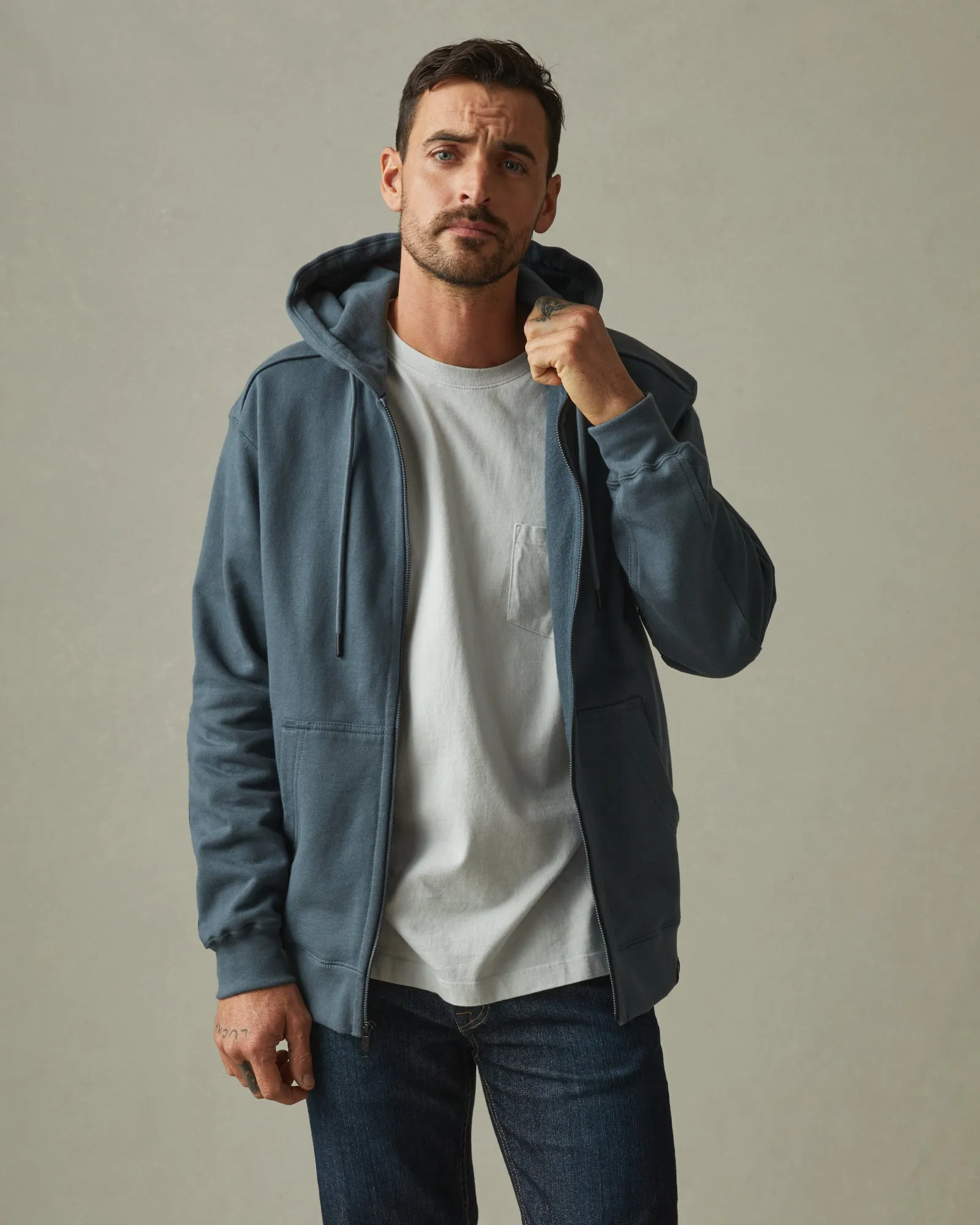 Men's Relaxed Classic Full Zip - Vintage Indigo sold by American Giant