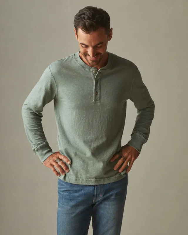 Premium Slub Henley Tee Long Sleeve - Green Slate sold by American Giant