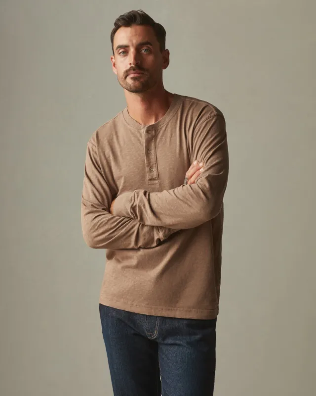 Men's Premium Slub Long Sleeve Henley - Pine Bark sold by American Giant