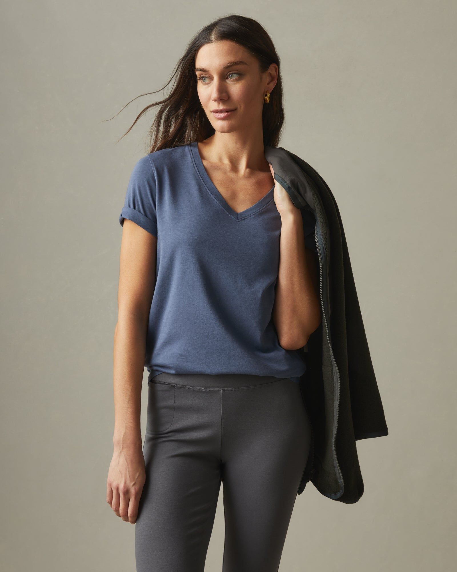 Women's Classic Cotton V-Neck Tee - Washed Navy sold by American Giant product image thumbnail 3