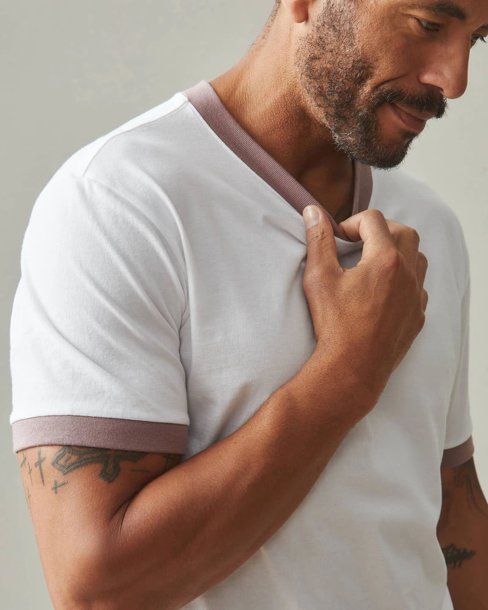 Men's Ringer Tee - White/ Twilight Mauve sold by American Giant product image thumbnail 3