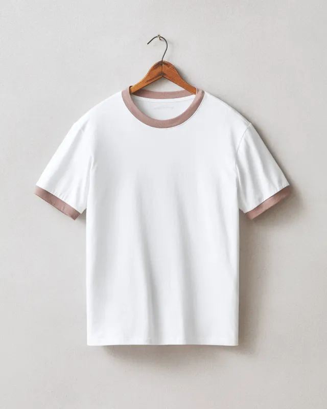 Men's Ringer Tee - White/ Twilight Mauve sold by American Giant