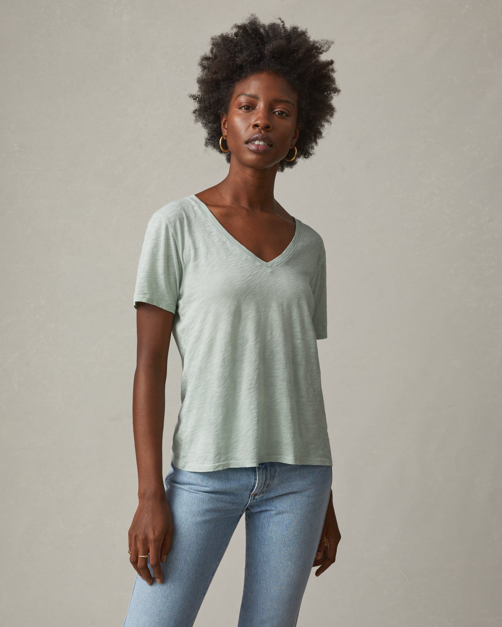 Airy Supima V-Neck Tee - Aqua Grey sold by American Giant