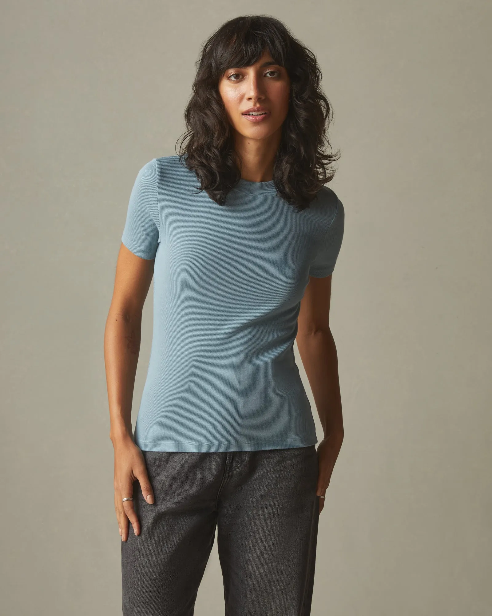 Women's Luxe Rib Crew Tee - Blue Stream sold by American Giant