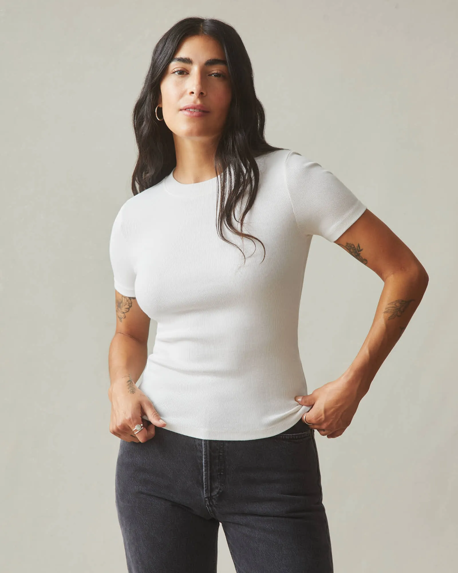 Women's Luxe Rib Crew Tee - White sold by American Giant