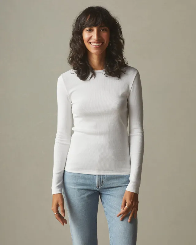 Stretch Rib Crew Tee Long Sleeve - White sold by American Giant
