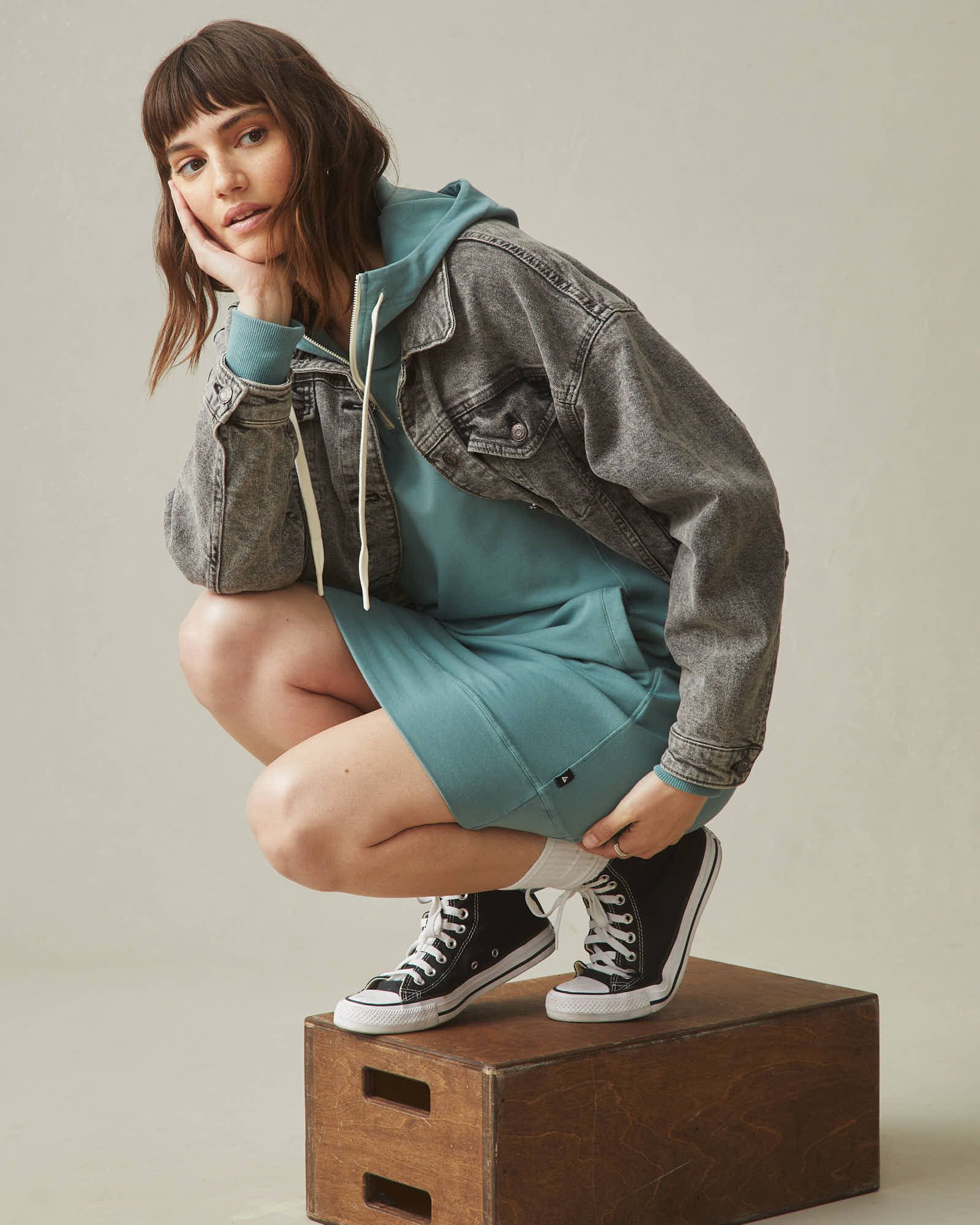 Women's Zipper Hoodie Dress - Azure Sage sold by American Giant product image thumbnail 5