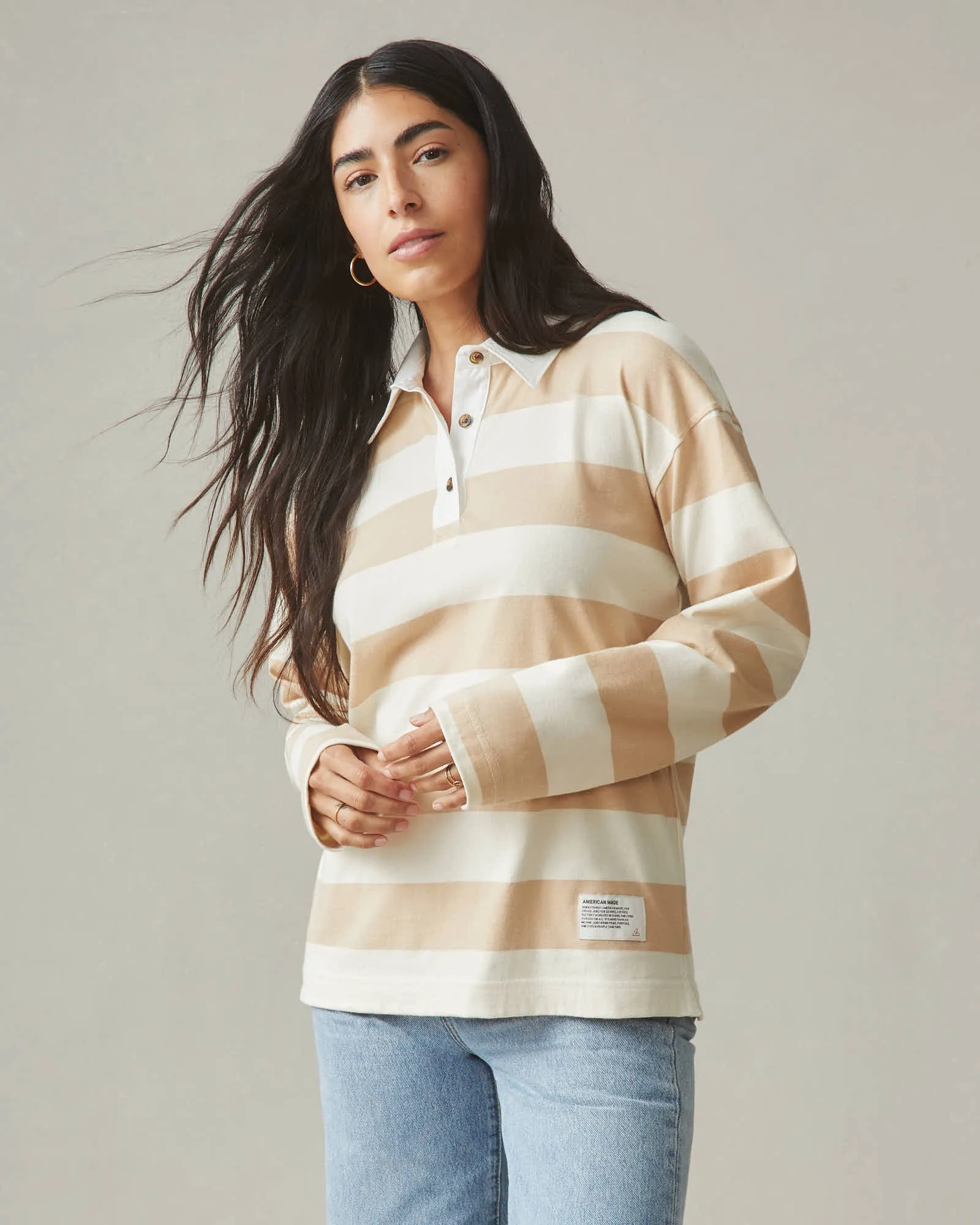 Women's Rugby Shirt - Khaki Stripe sold by American Giant product image thumbnail 4