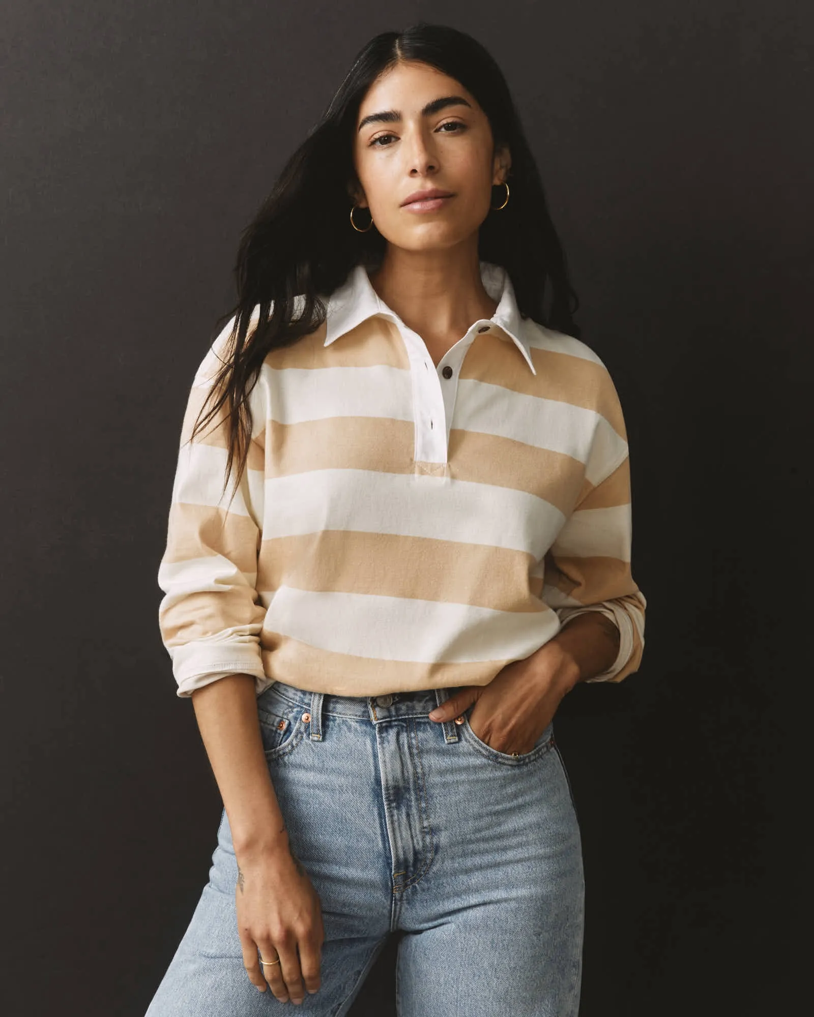 Women's Rugby Shirt - Khaki Stripe sold by American Giant product image thumbnail 2