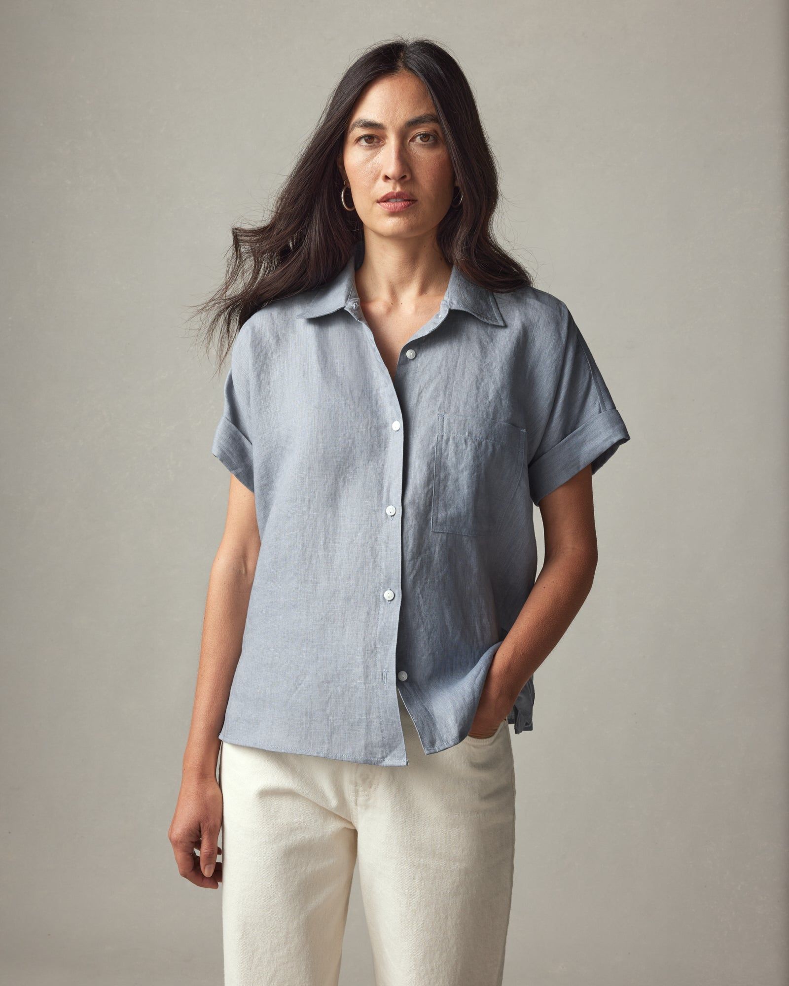 Easy Linen Shirt - Dusty Blue sold by American Giant