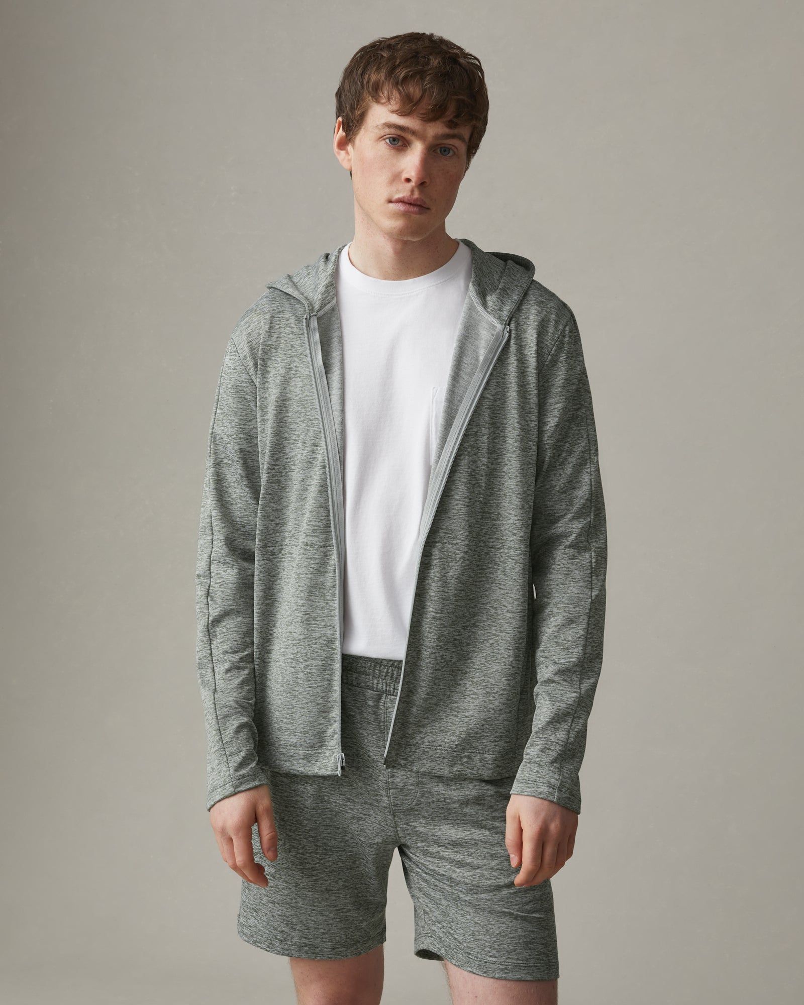 Aerial Lightweight Full Zip - Agave Green Heather sold by American Giant