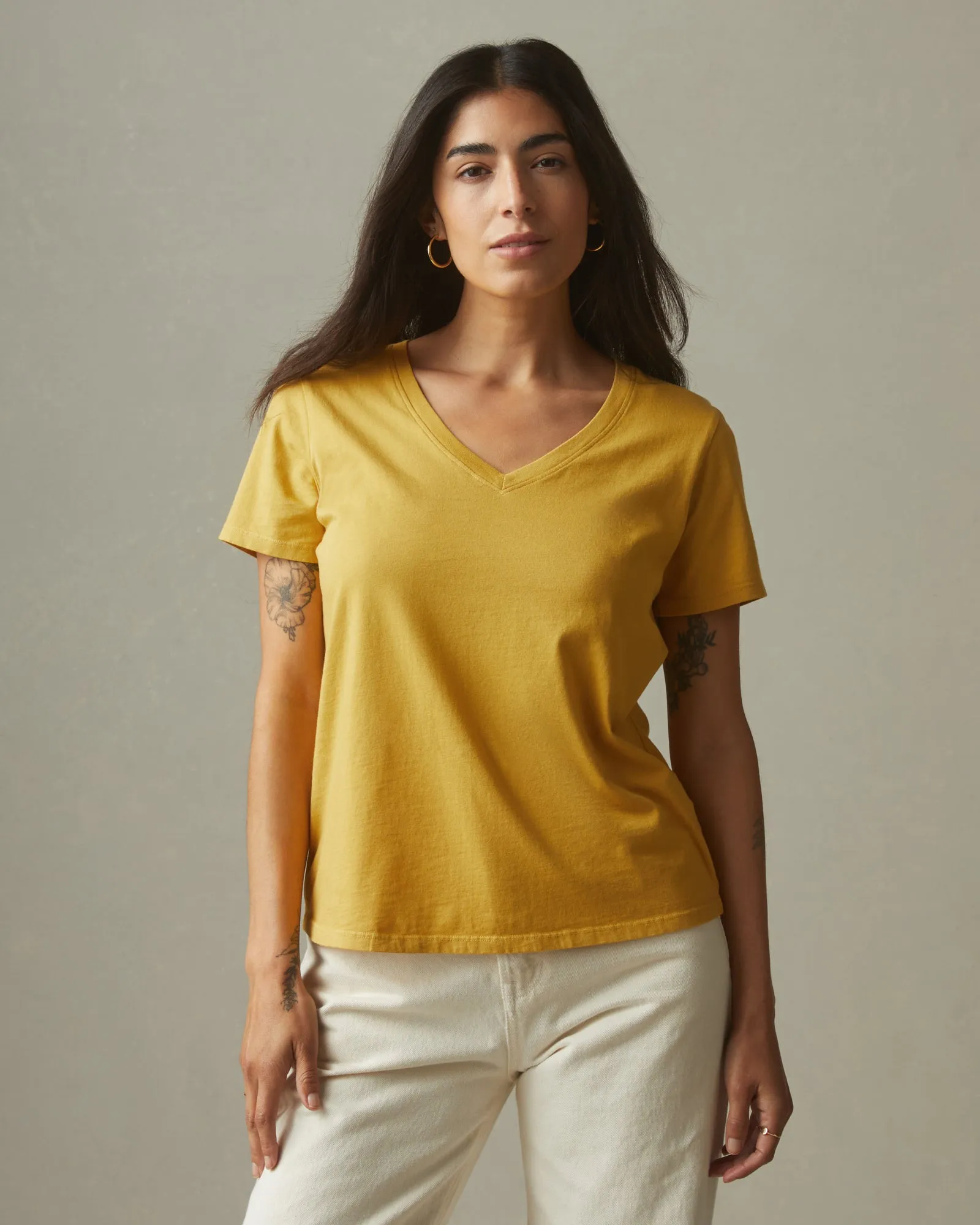 Women's Classic Cotton V-Neck Tee - Straw sold by American Giant