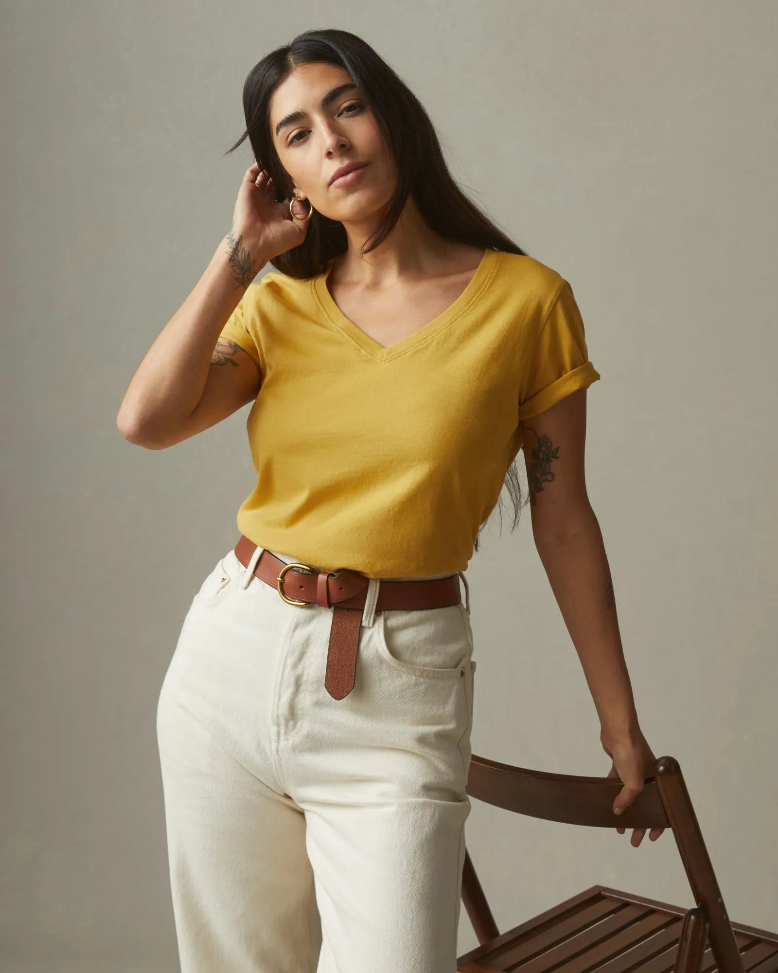 Women's Classic Cotton V-Neck Tee - Straw sold by American Giant product image thumbnail 4