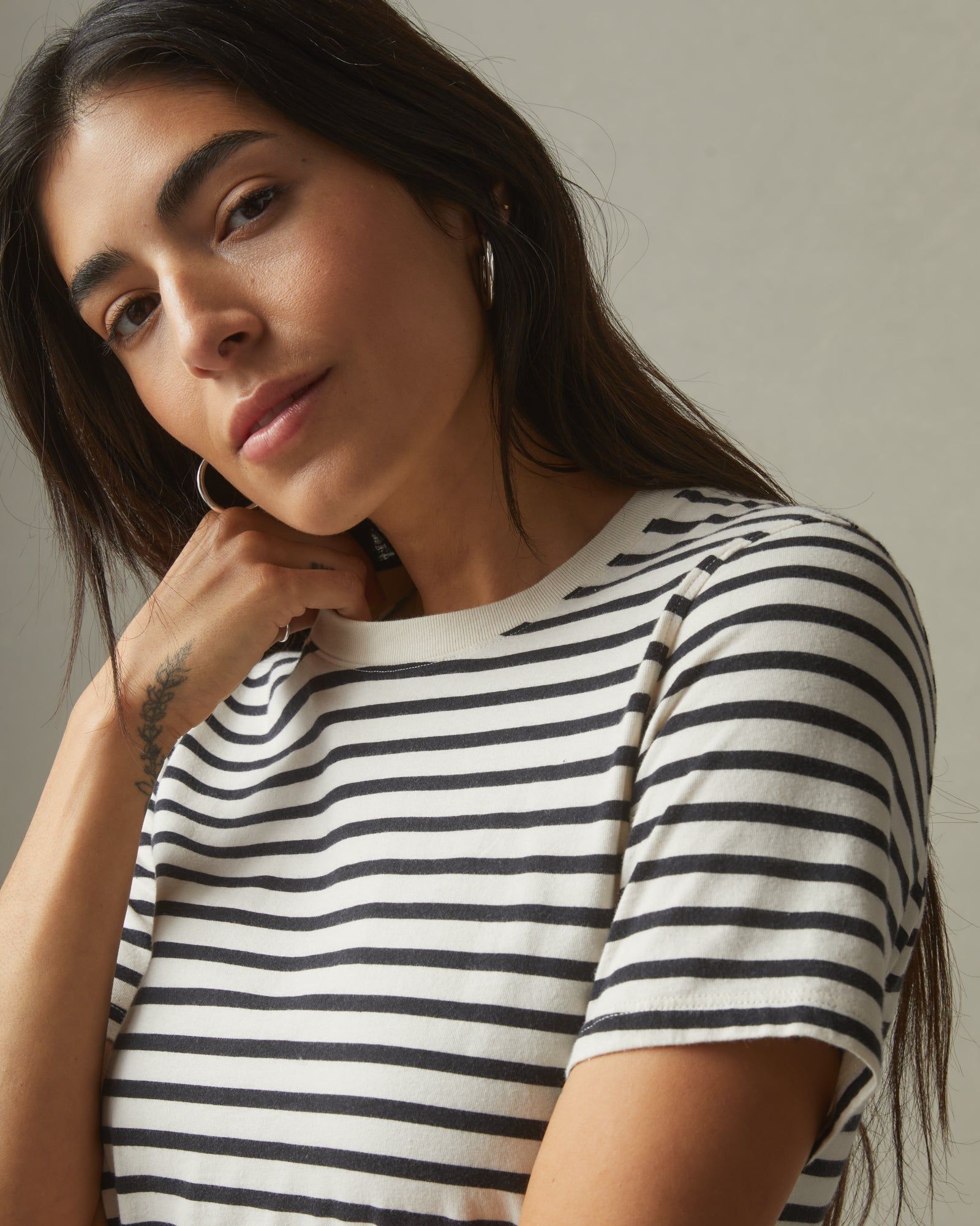 Women's Striped Classic Cotton Crew - Turtledove/Dark Navy sold by American Giant product image thumbnail 4