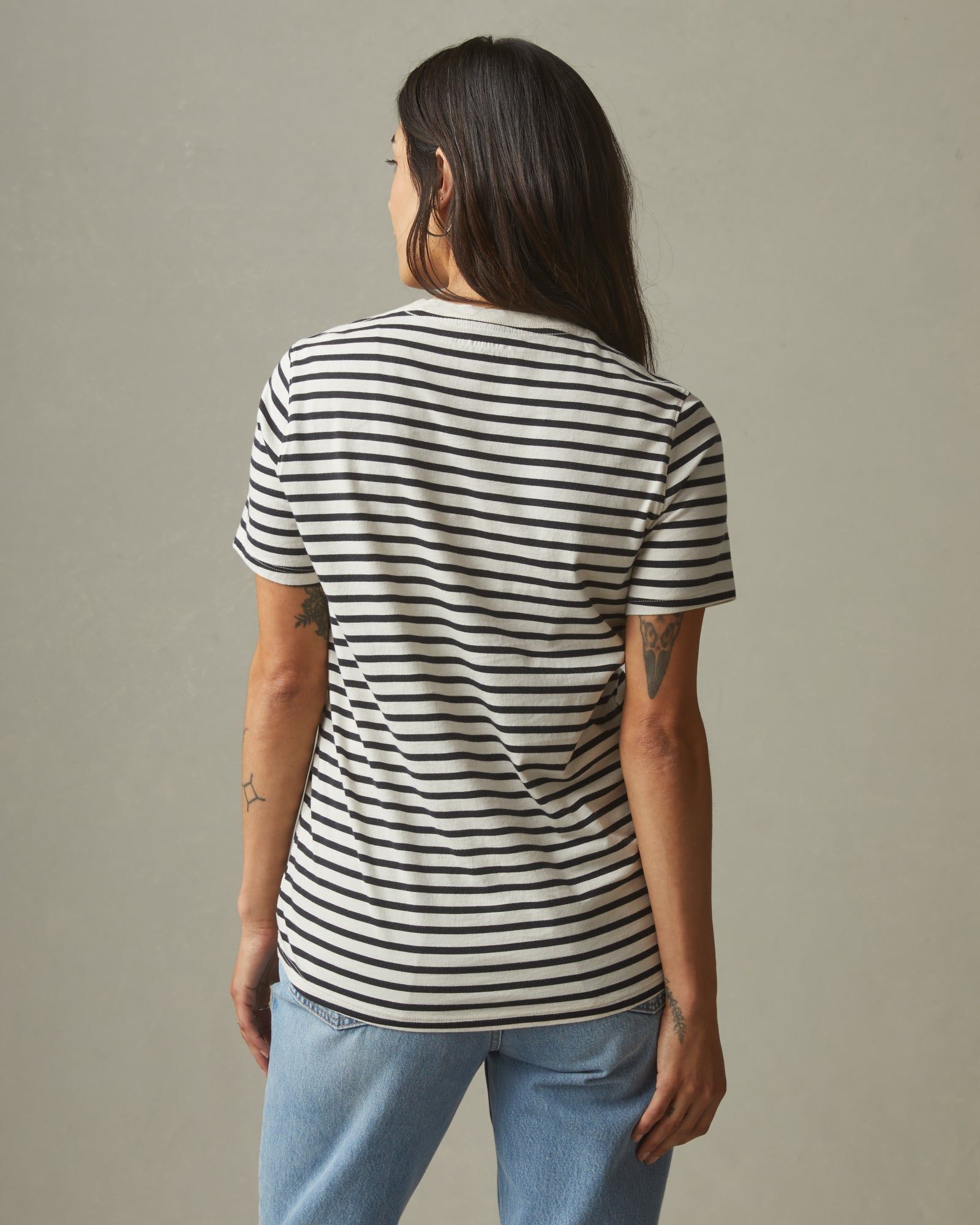 Women's Striped Classic Cotton Crew - Turtledove/Dark Navy sold by American Giant product image thumbnail 2