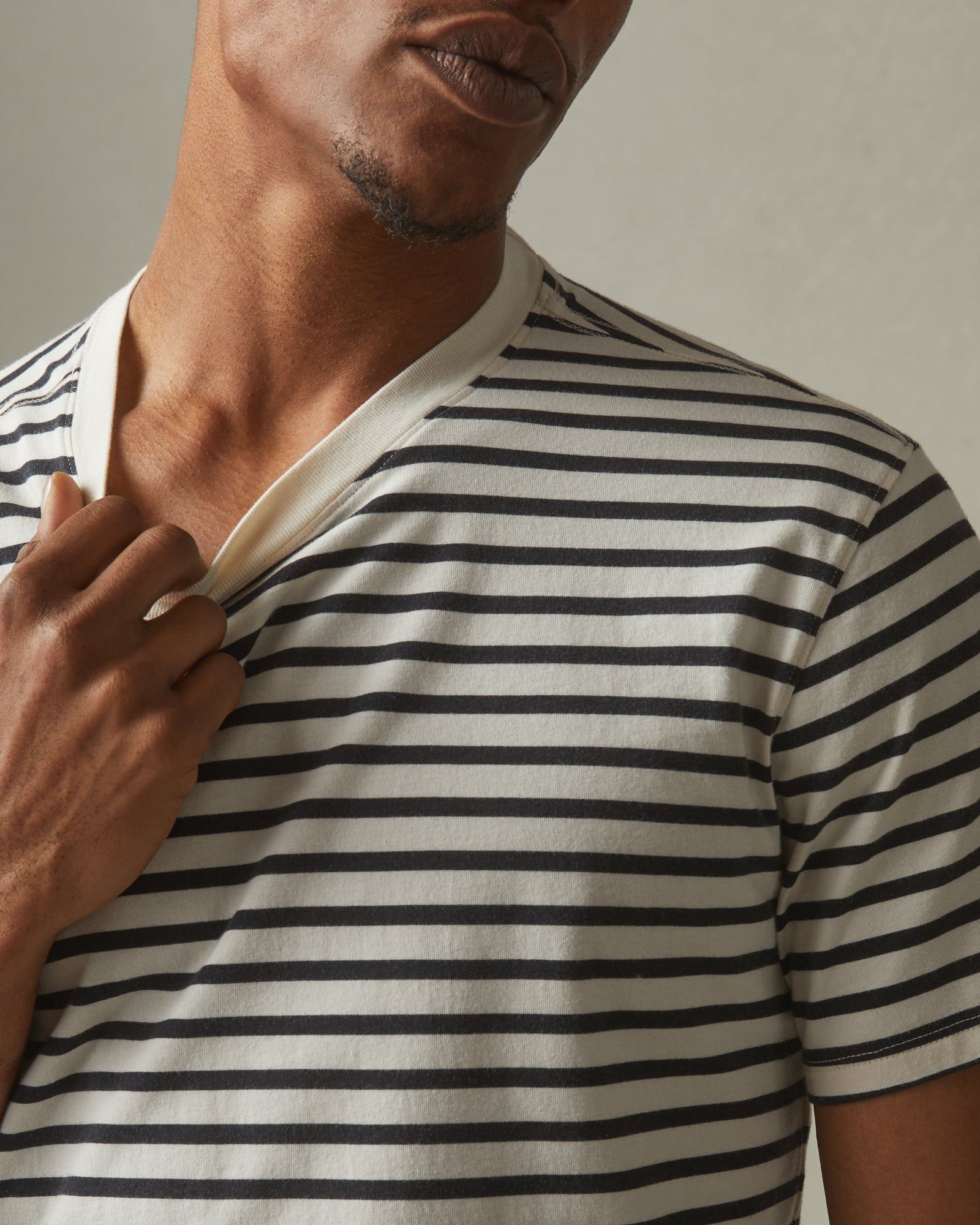 Striped Classic Cotton Crew - Turtledove / Dark Navy sold by American Giant product image thumbnail 3