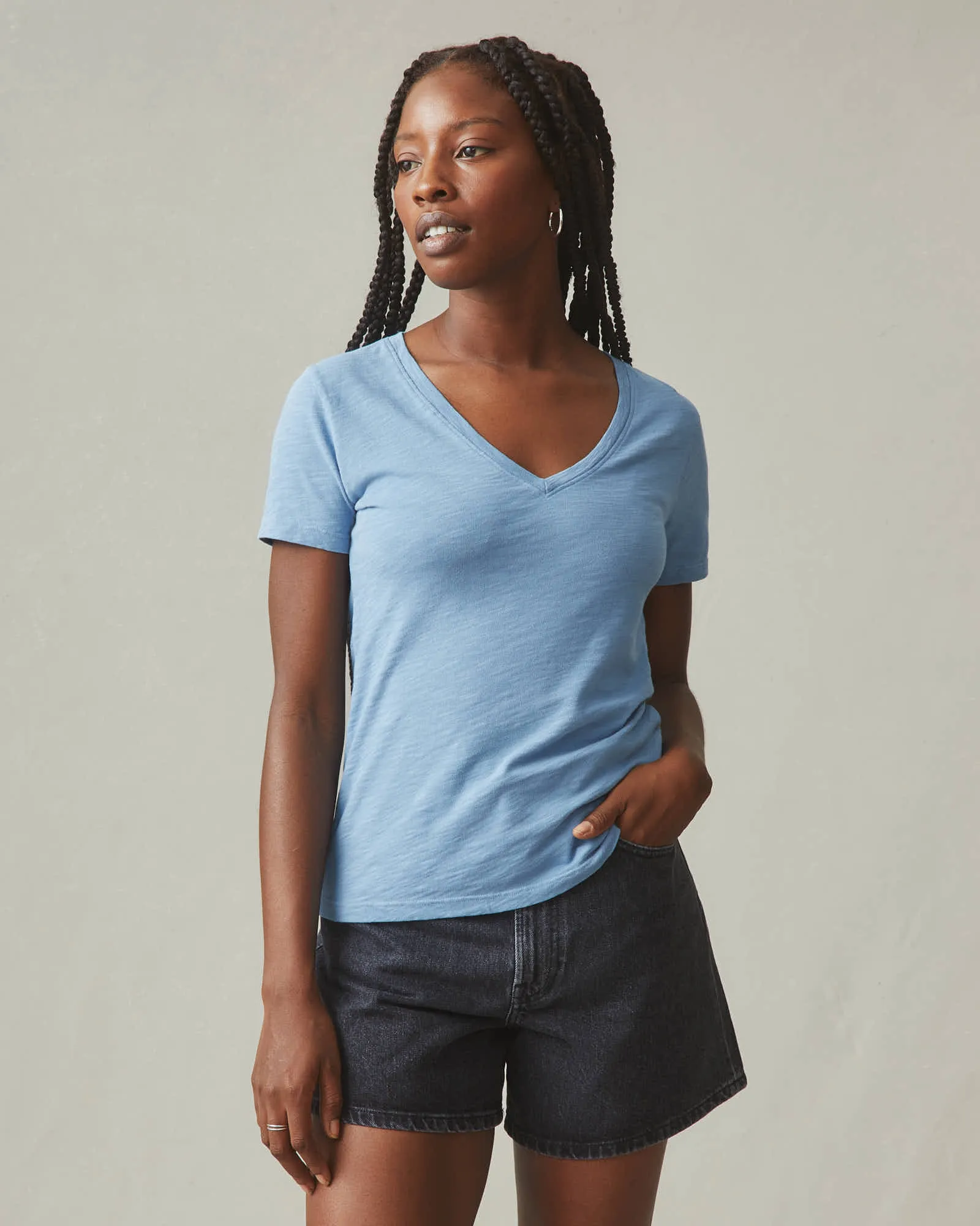 Women's Premium Slub V-Neck Tee - Allure Blue sold by American Giant product image thumbnail 2