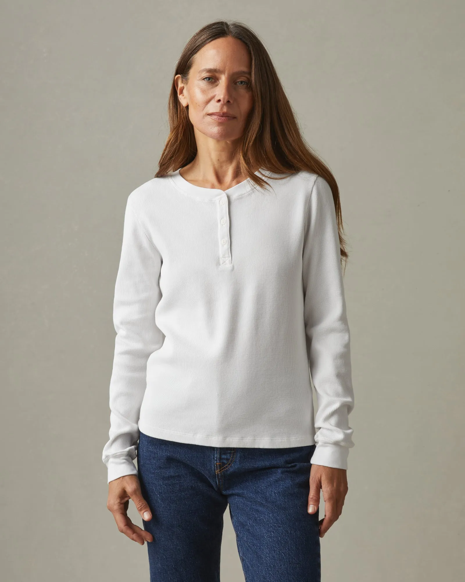 Women's Waffle Henley - White sold by American Giant