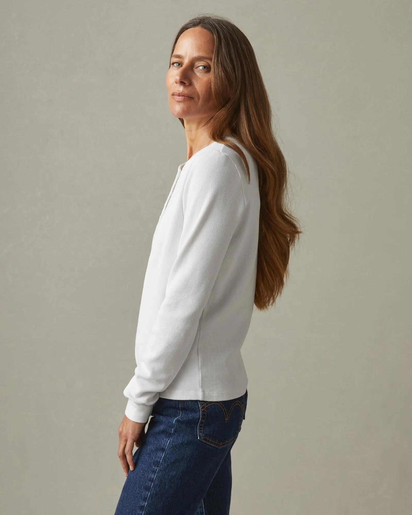 Women's Waffle Henley - White sold by American Giant product image thumbnail 2