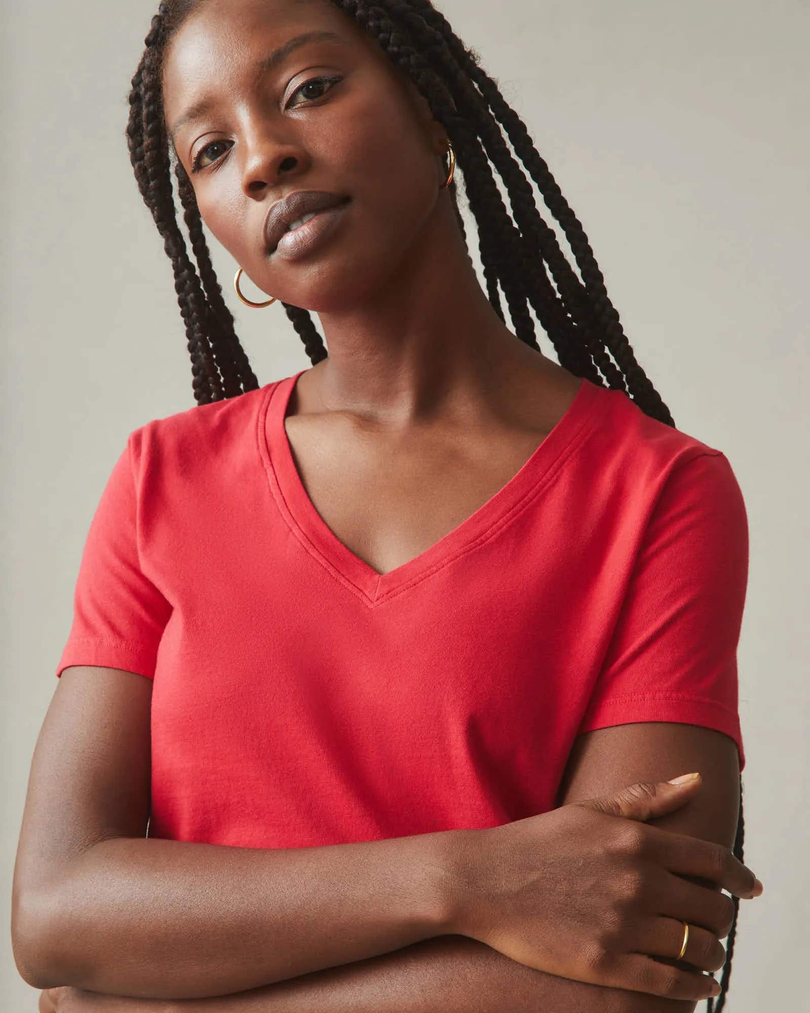 Women's Classic Cotton V-Neck Tee - Tango Red sold by American Giant product image thumbnail 3