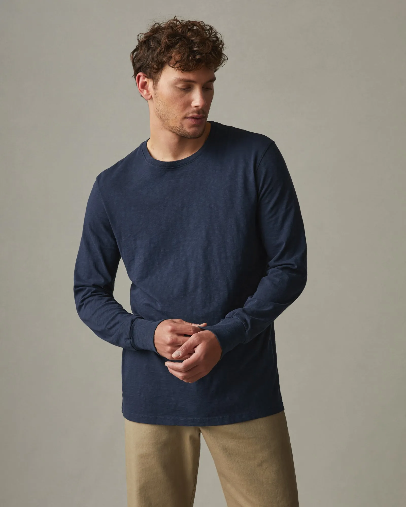Men's Premium Slub Long Sleeve Crew Tee - Navy sold by American Giant