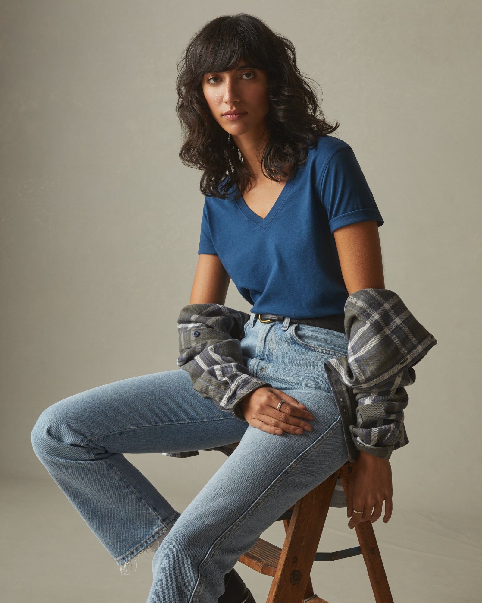 Women's Classic Cotton V-Neck Tee - Blue Storm sold by American Giant product image thumbnail 4