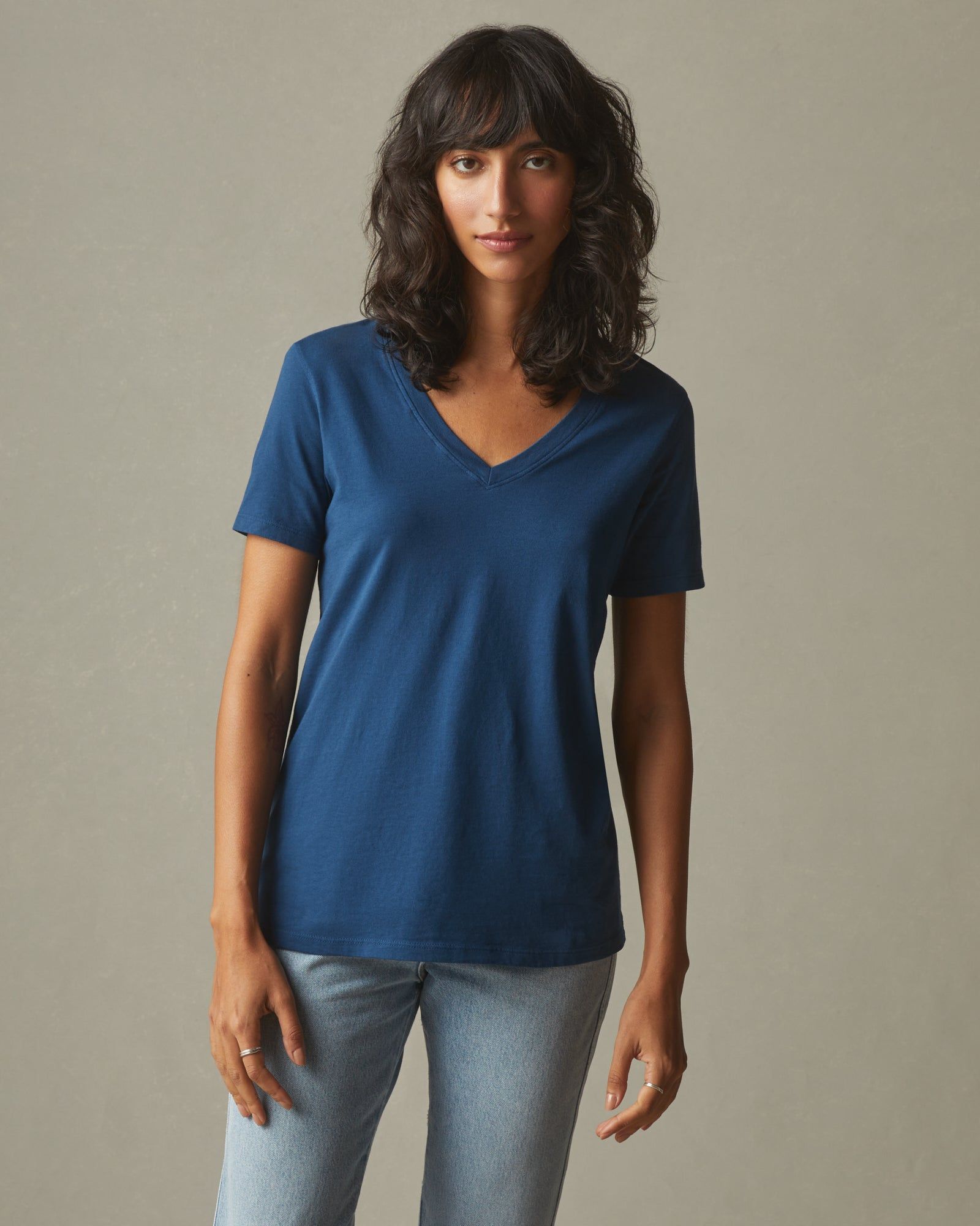 Women's Classic Cotton V-Neck Tee - Blue Storm sold by American Giant