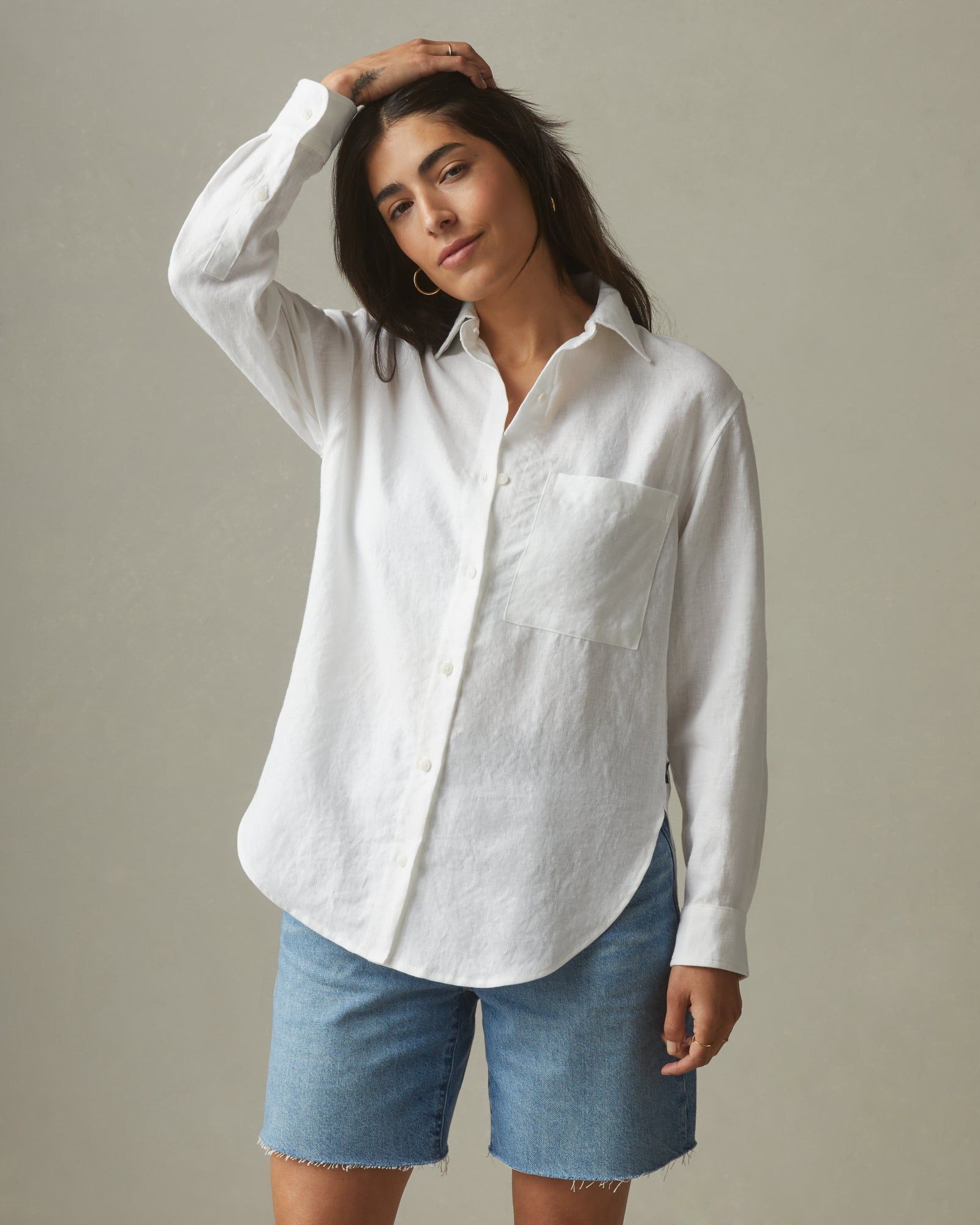 Easy Linen Long Sleeve Shirt - White sold by American Giant