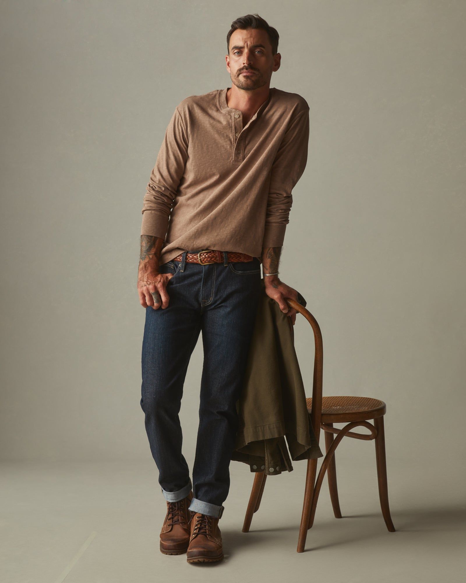 Men's Premium Slub Long Sleeve Henley - Pine Bark sold by American Giant product image thumbnail 4