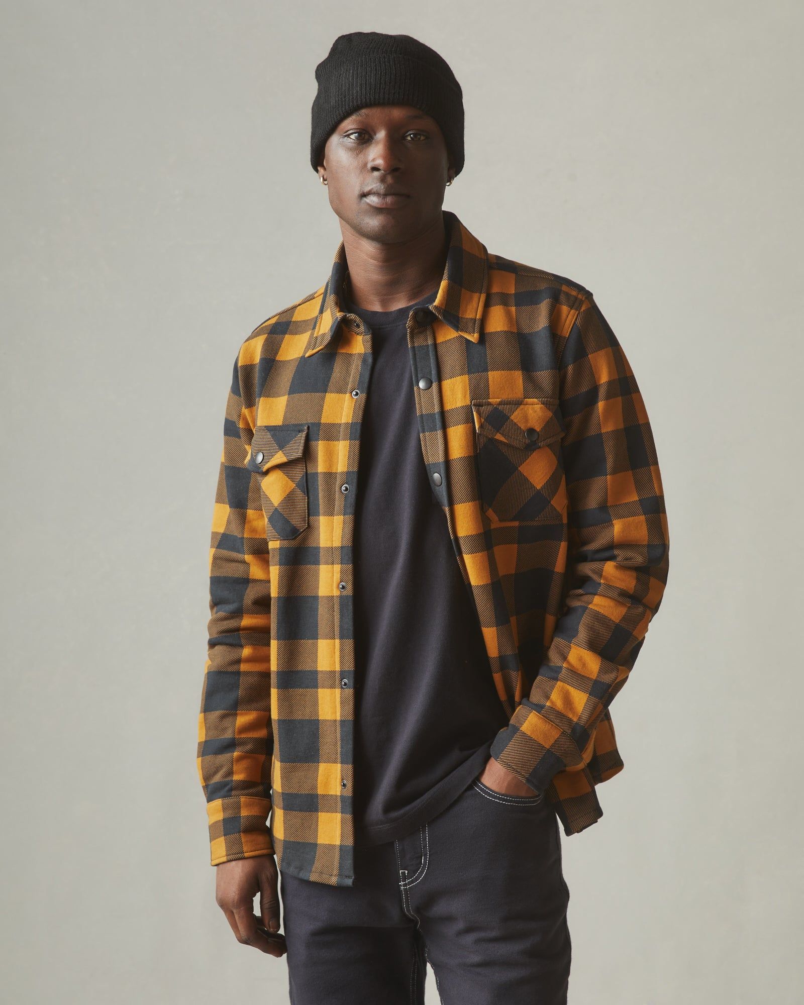 Unisex Redwood Fleece Overshirt - Cathay Spice Plaid sold by American Giant