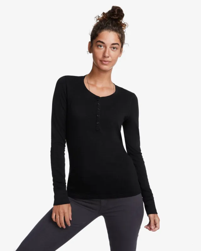 Premium Slub Henley Tee Long Sleeve - Black sold by American Giant