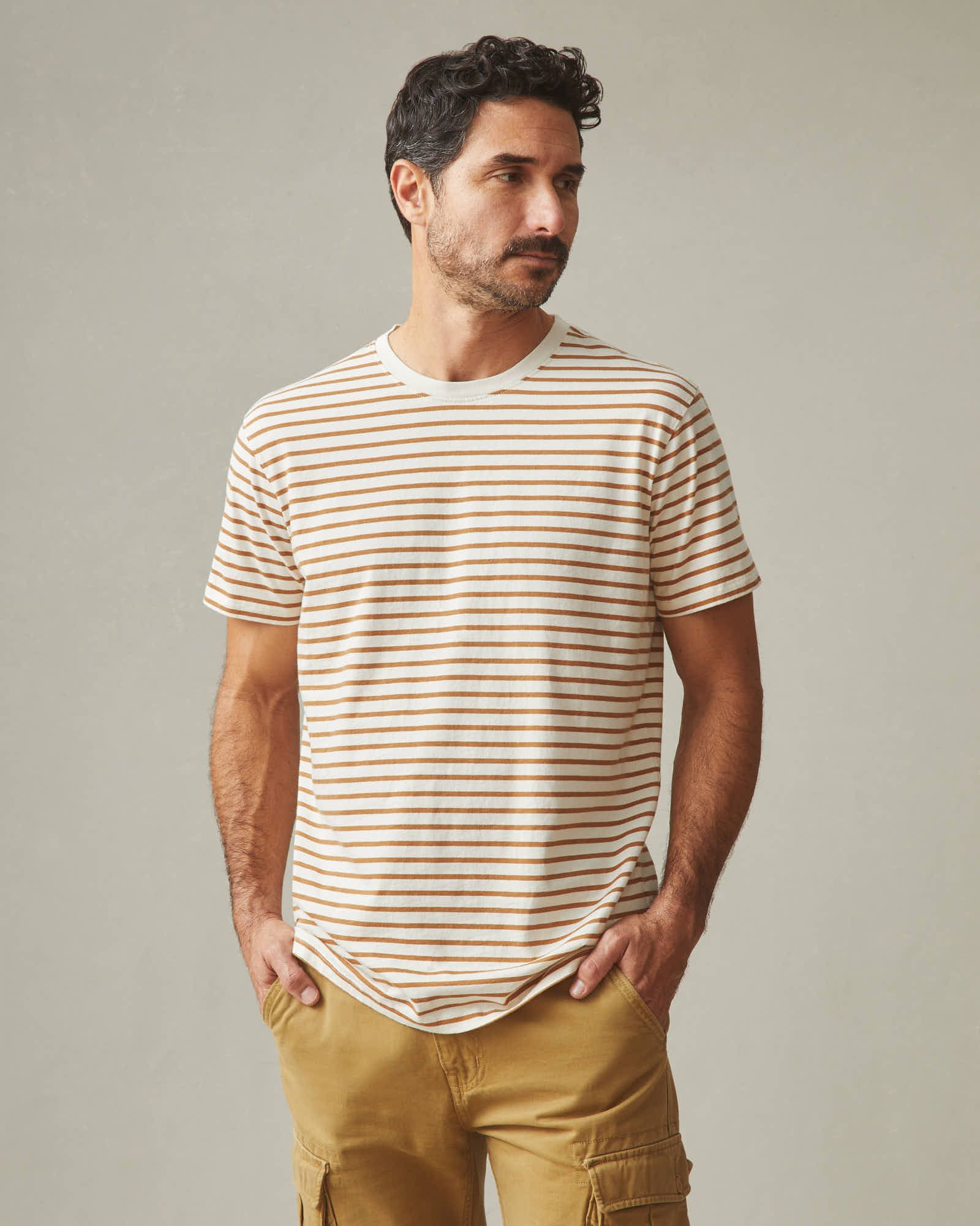 Classic Cotton Crew Tee Striped - Cashew Stripe sold by American Giant product image thumbnail 2