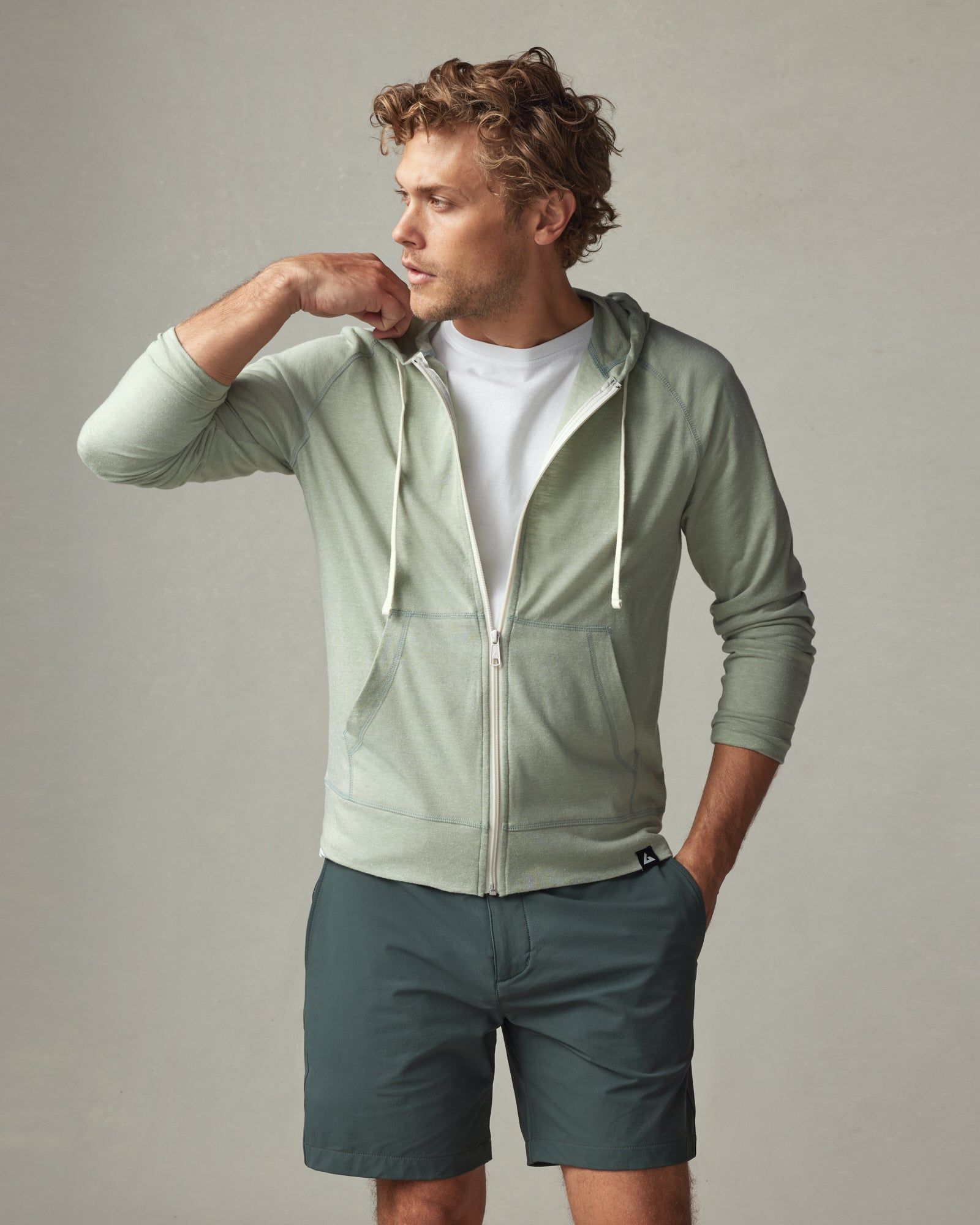 Lightweight Full Zip - Iceberg Green Heather sold by American Giant