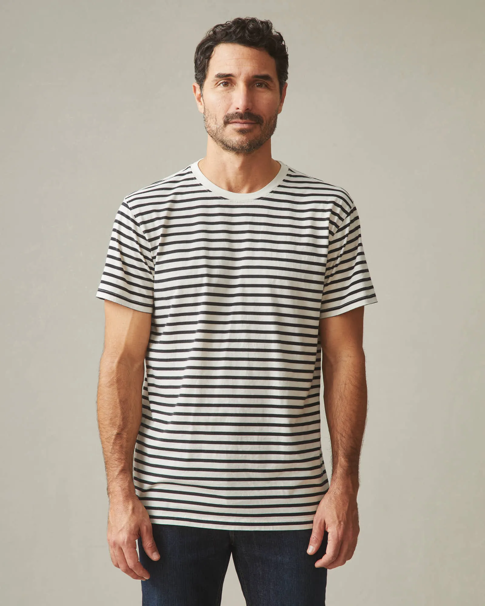 Men's Classic Cotton Crew Tee - Striped - Navy Stripe sold by American Giant product image thumbnail 2