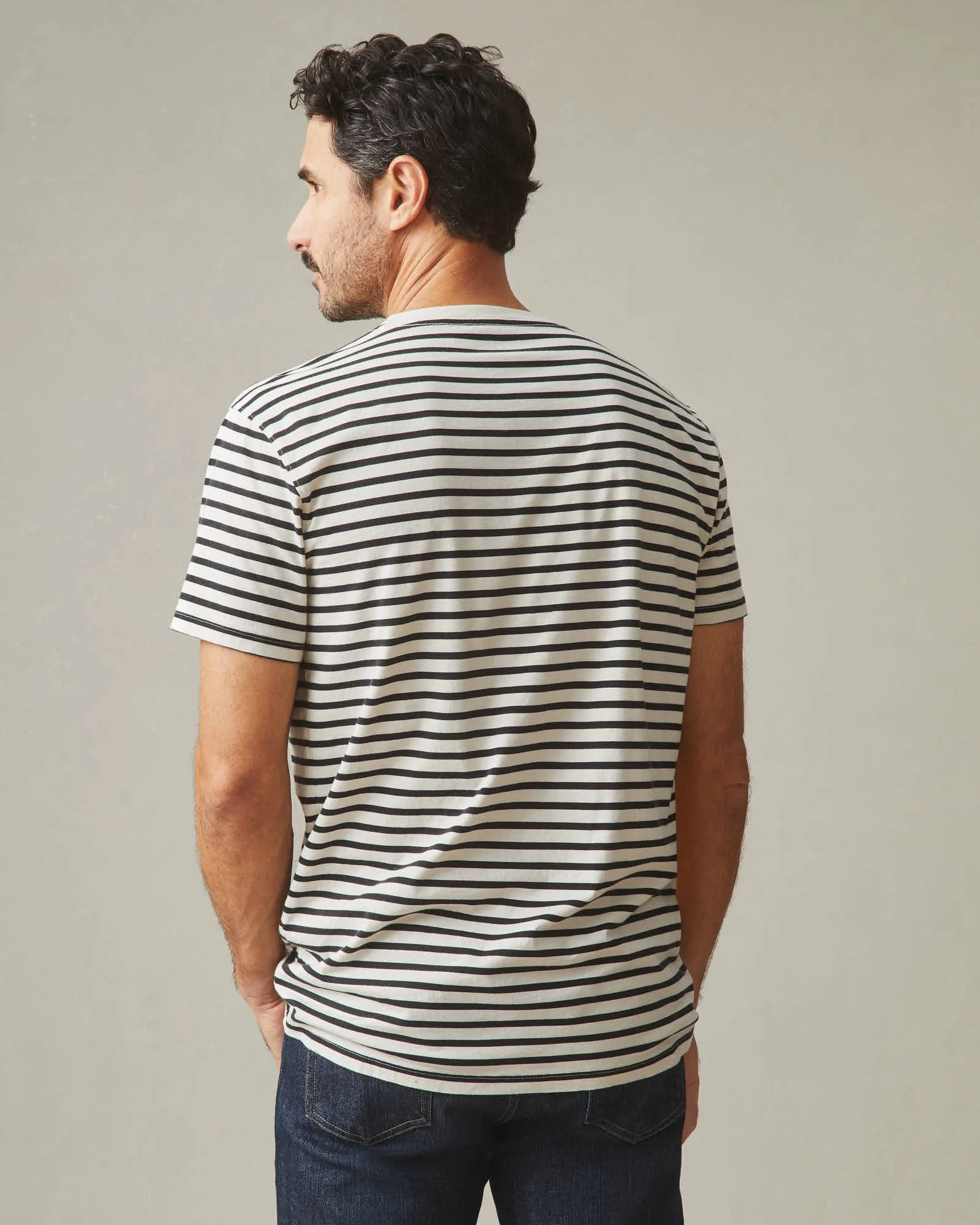 Men's Classic Cotton Crew Tee - Striped - Navy Stripe sold by American Giant product image thumbnail 3