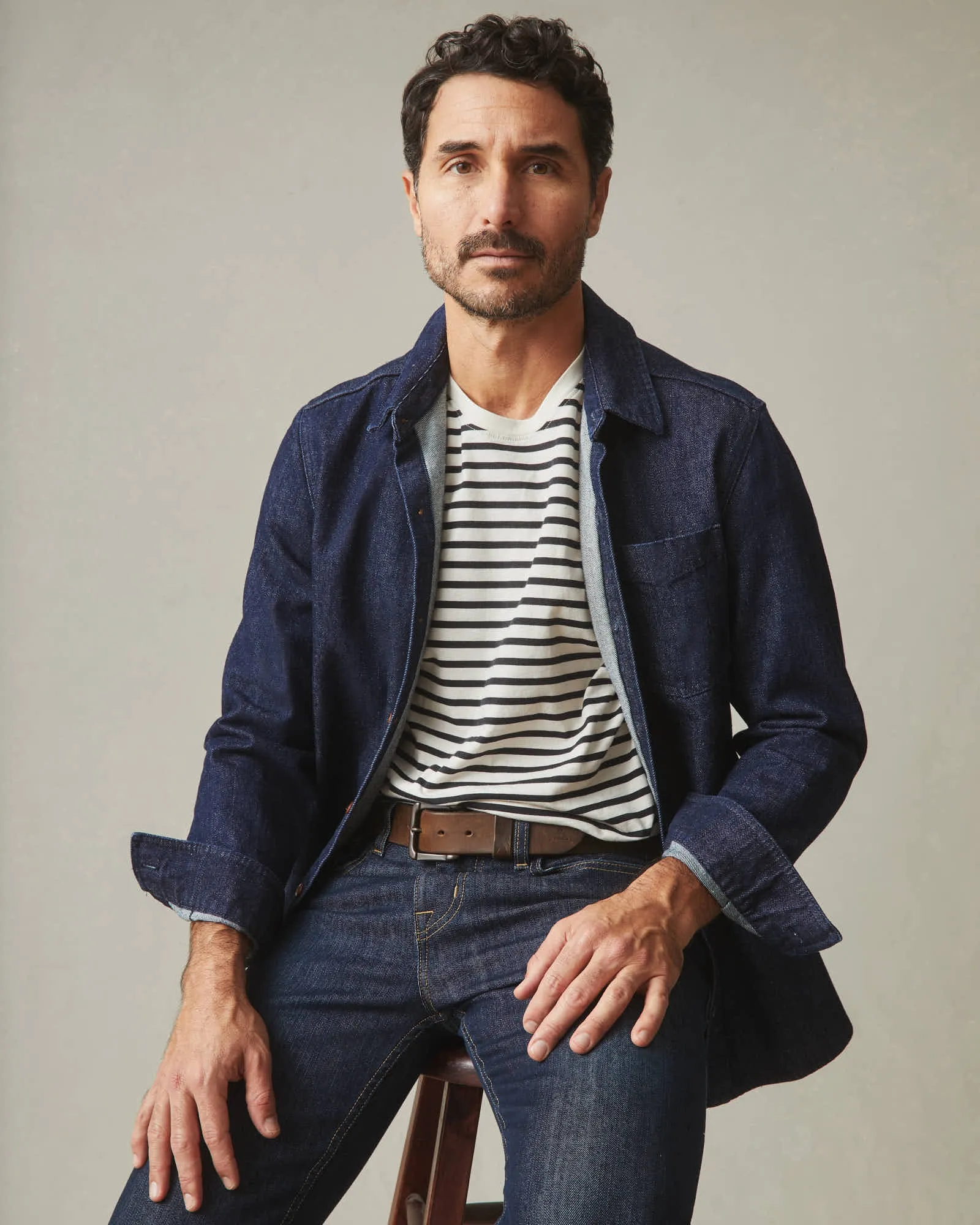 Men's Classic Cotton Crew Tee - Striped - Navy Stripe sold by American Giant product image thumbnail 5