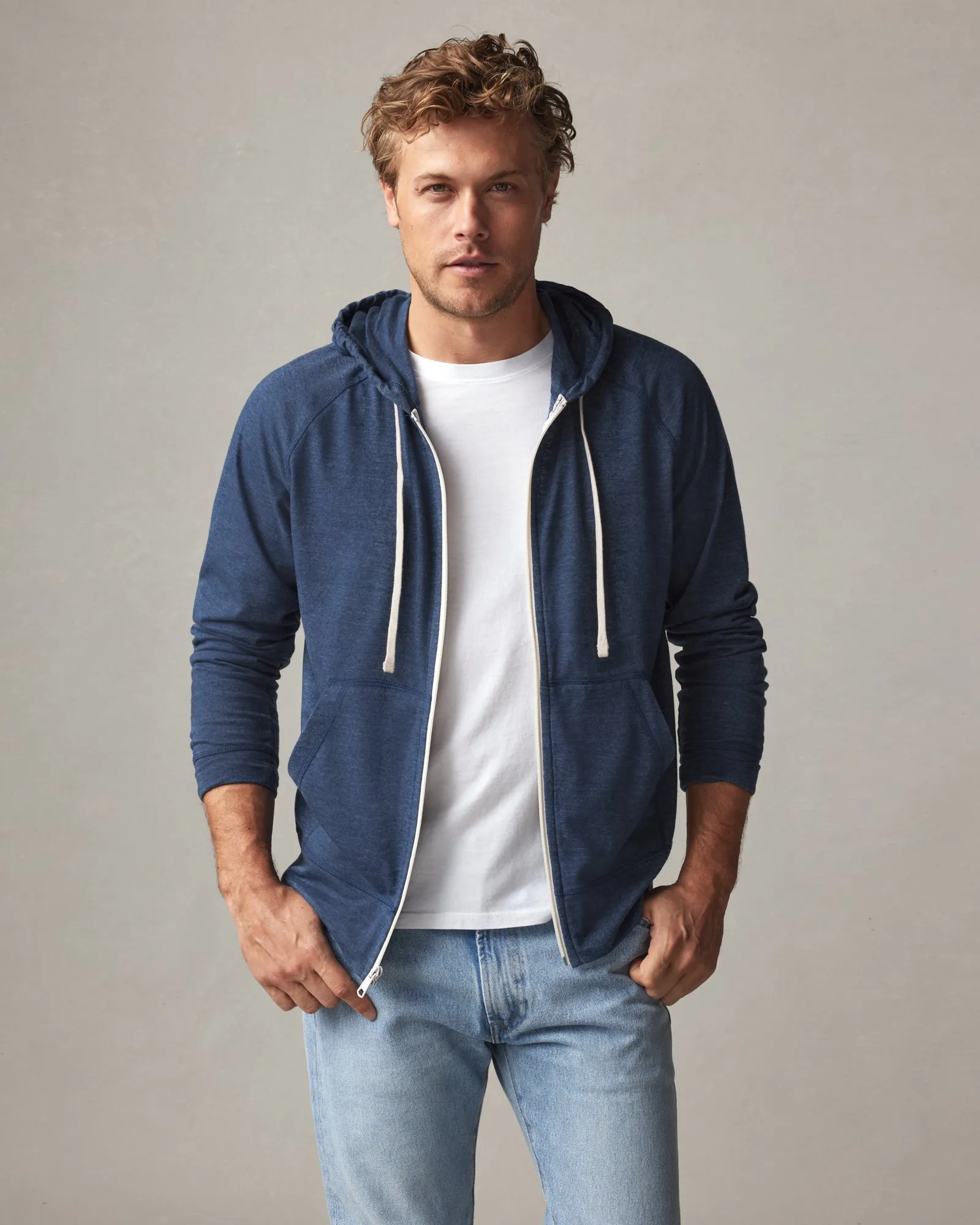 Lightweight Full Zip - Atlantic Blue Heather sold by American Giant