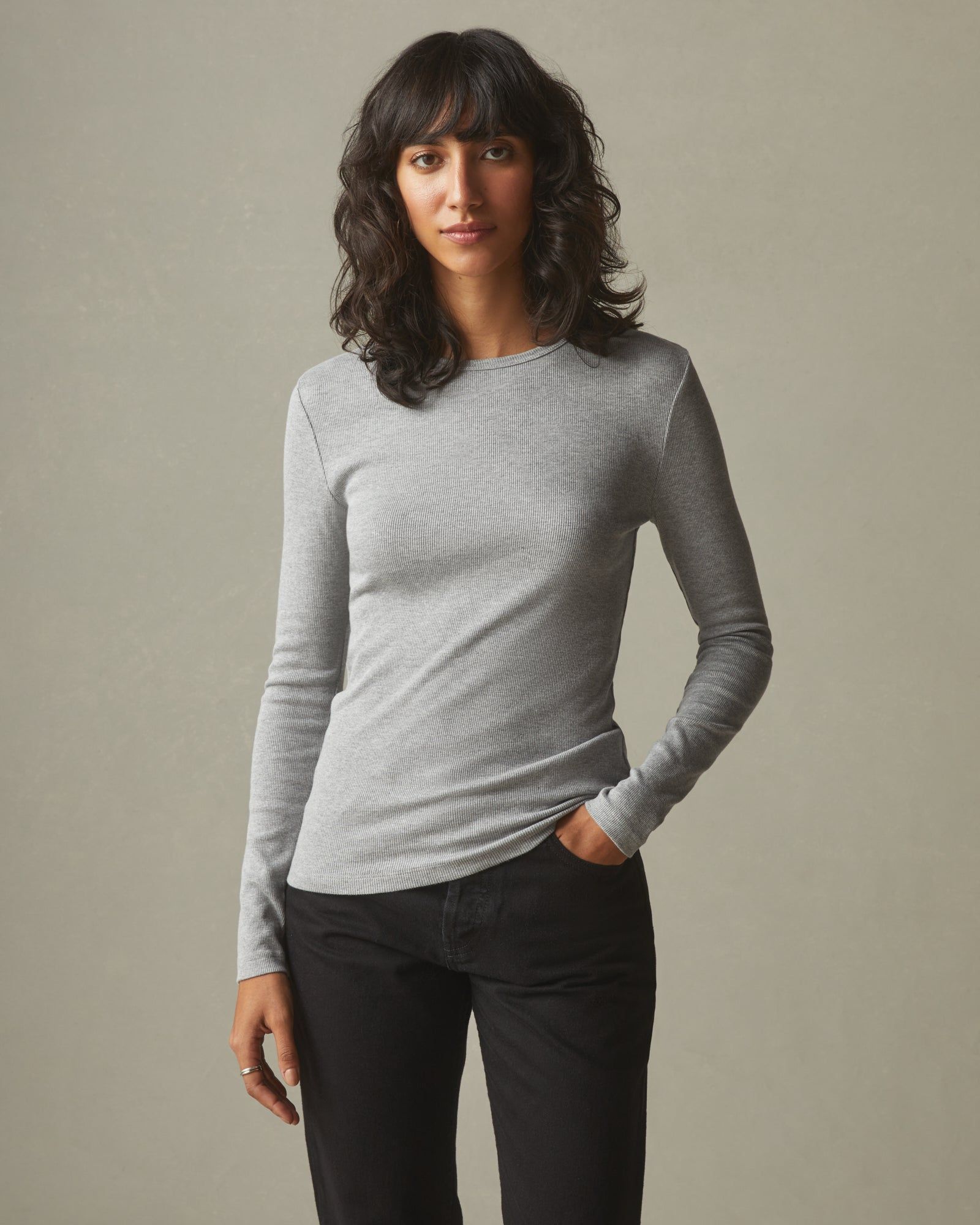 Women's Stretch Rib Crew Tee Long Sleeve - Heather Grey sold by American Giant