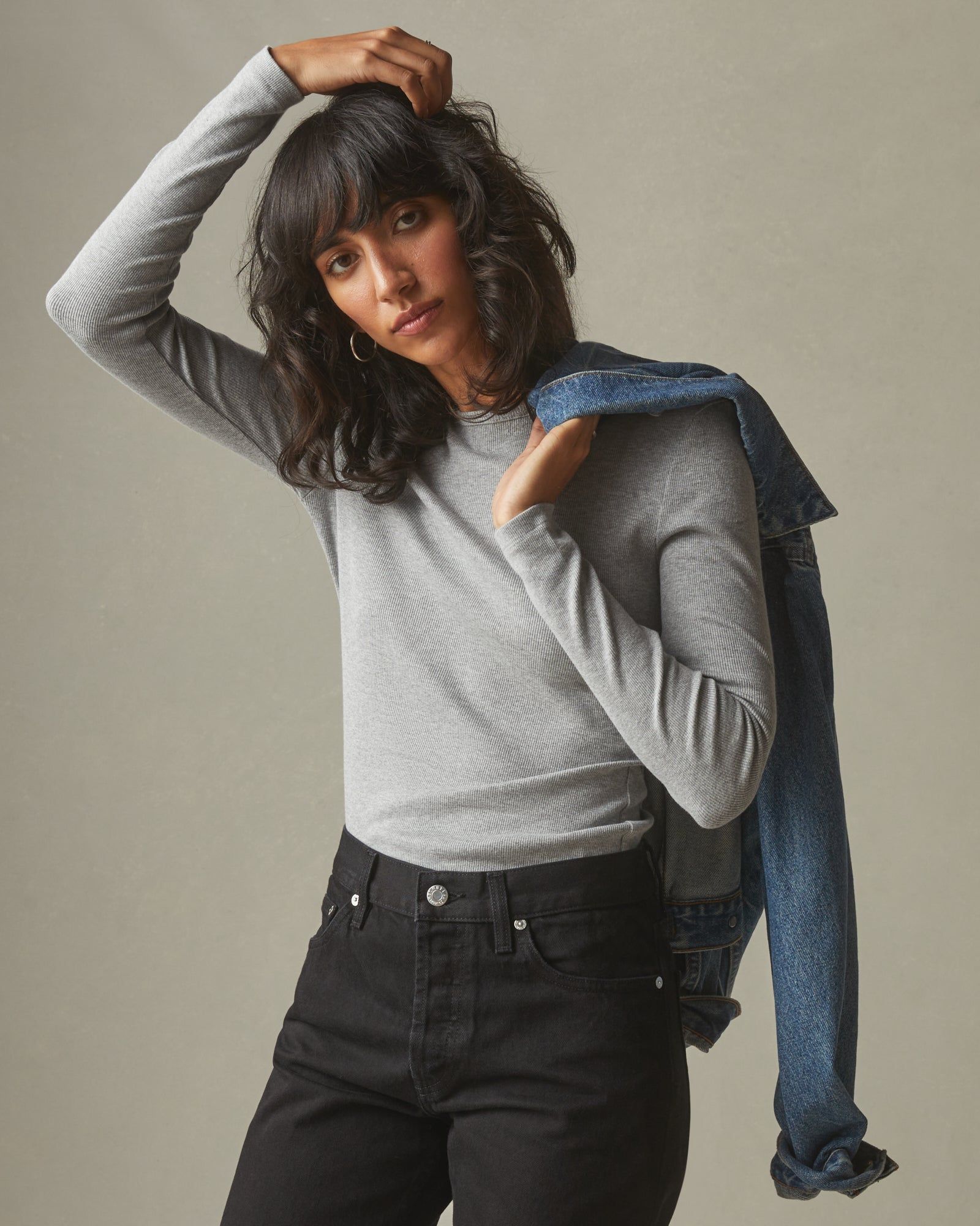 Women's Stretch Rib Crew Tee Long Sleeve - Heather Grey sold by American Giant product image thumbnail 4