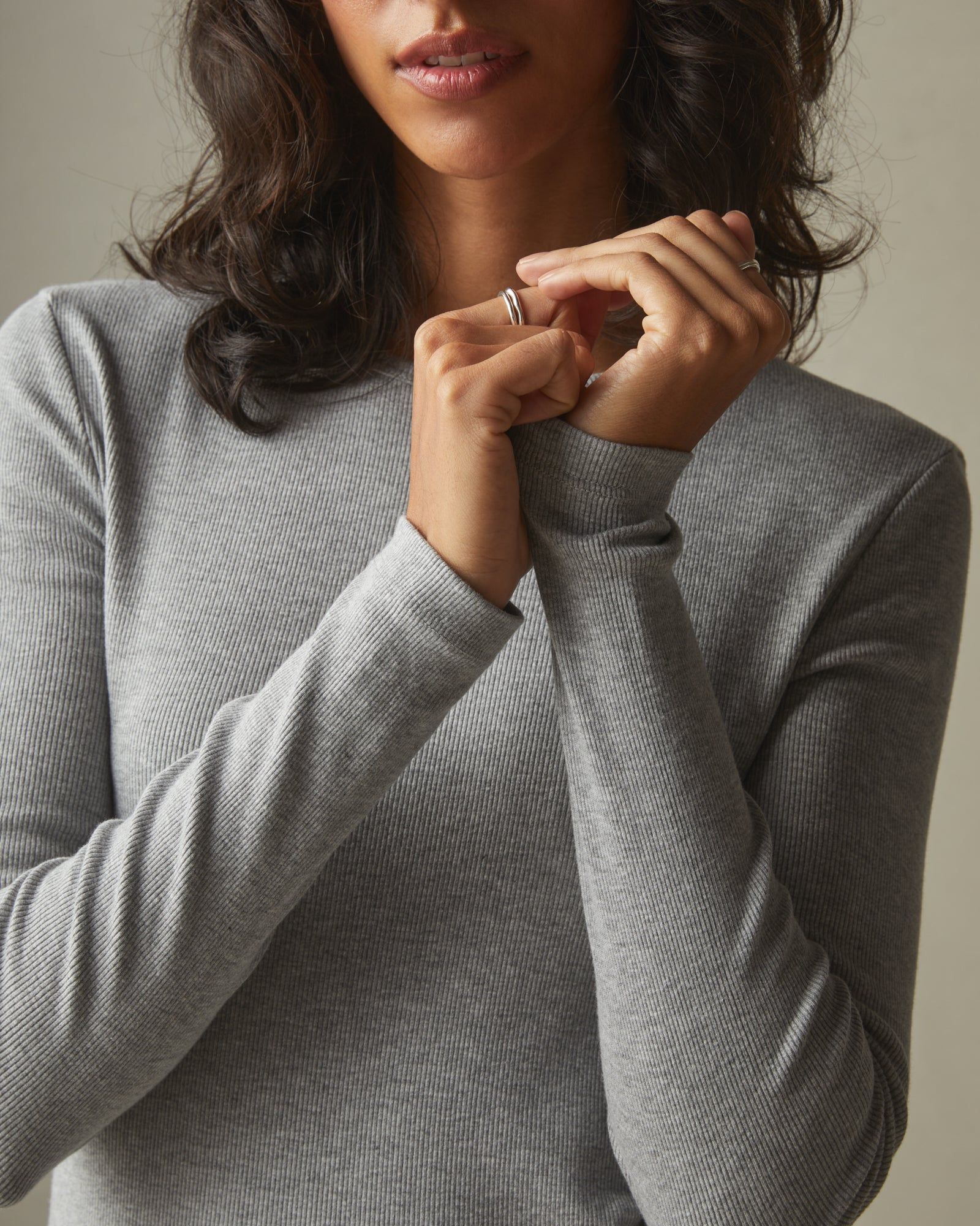 Women's Stretch Rib Crew Tee Long Sleeve - Heather Grey sold by American Giant product image thumbnail 3