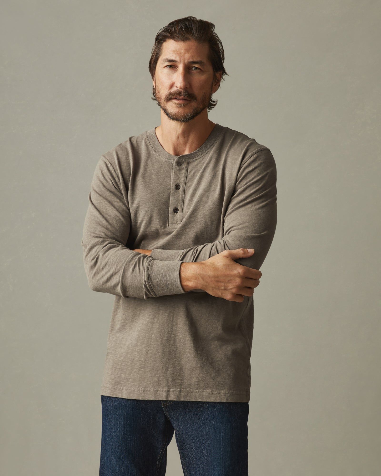 Premium Slub Henley Tee Long Sleeve - Fallen Rock sold by American Giant