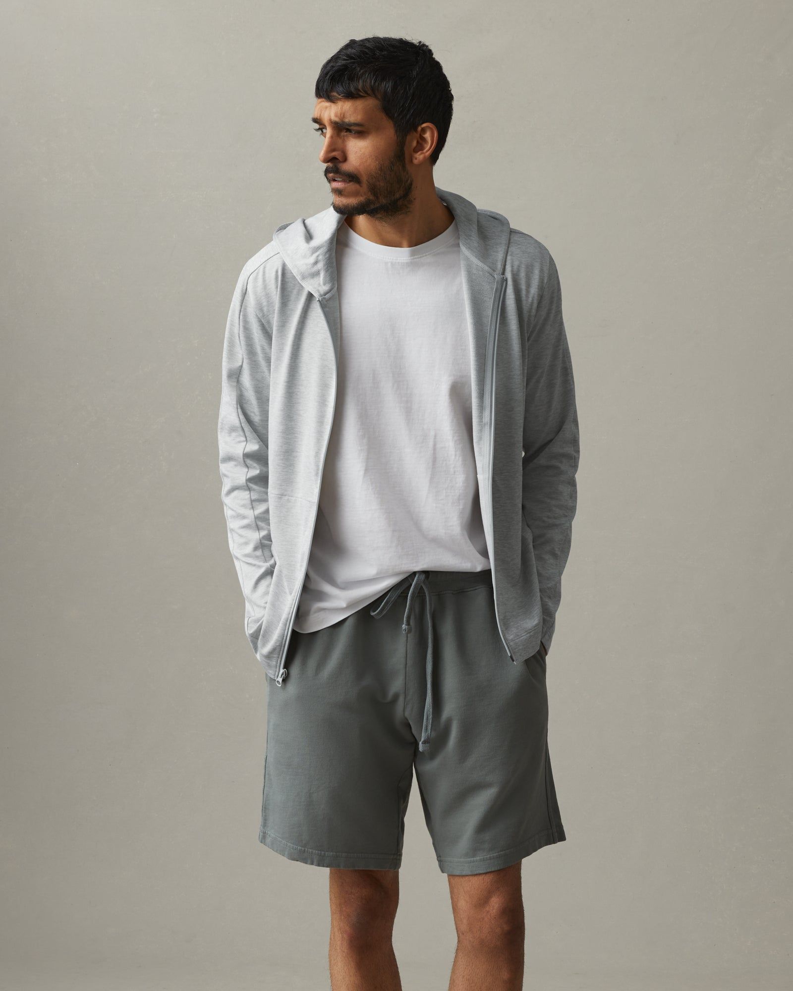 Aerial Lightweight Full Zip - Mirage Grey Heather sold by American Giant