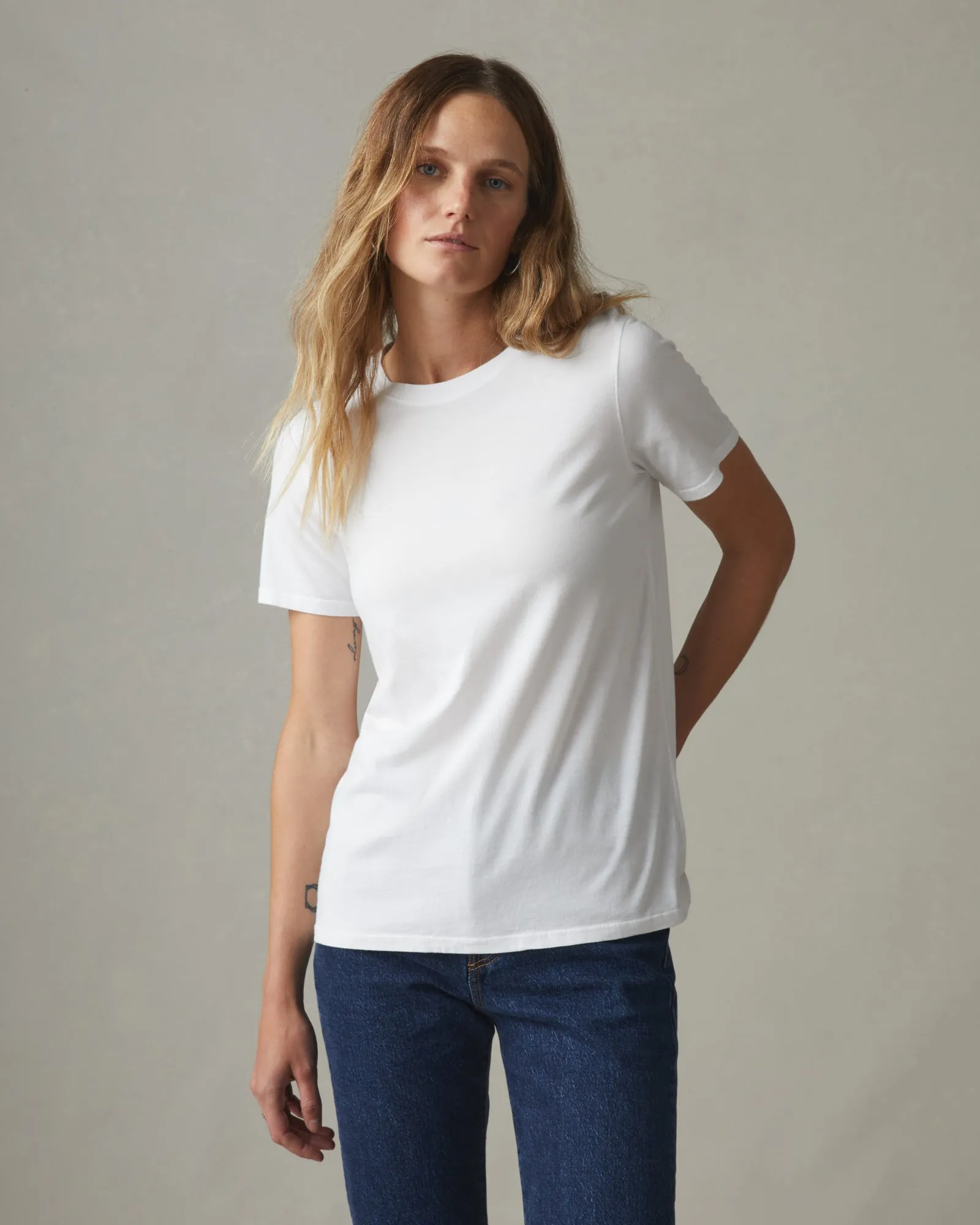 Women's Classic Cotton Crew Tee - White sold by American Giant