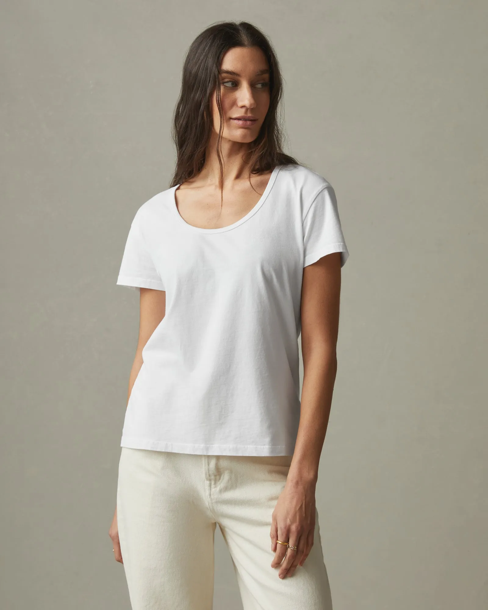 Women's Classic Cotton Scoop Tee - White sold by American Giant