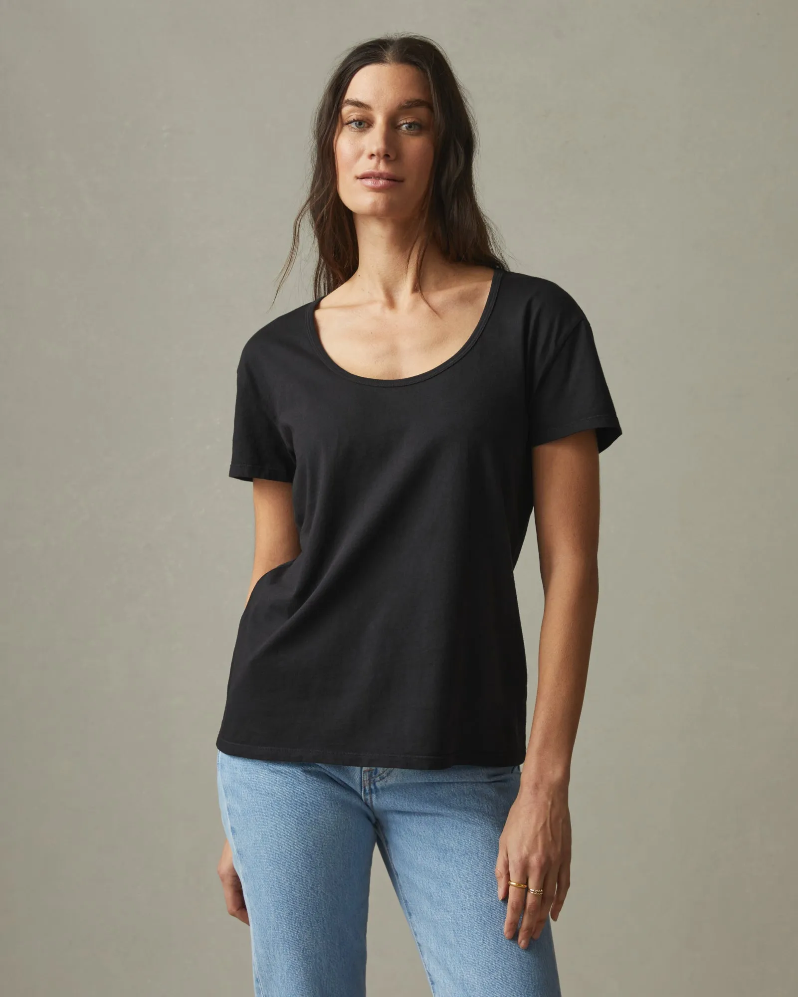 Women's Classic Cotton Scoop Tee - Black sold by American Giant