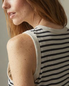 Women's Striped Classic Cotton Muscle Tank - Turtledove / Dark Navy sold by American Giant