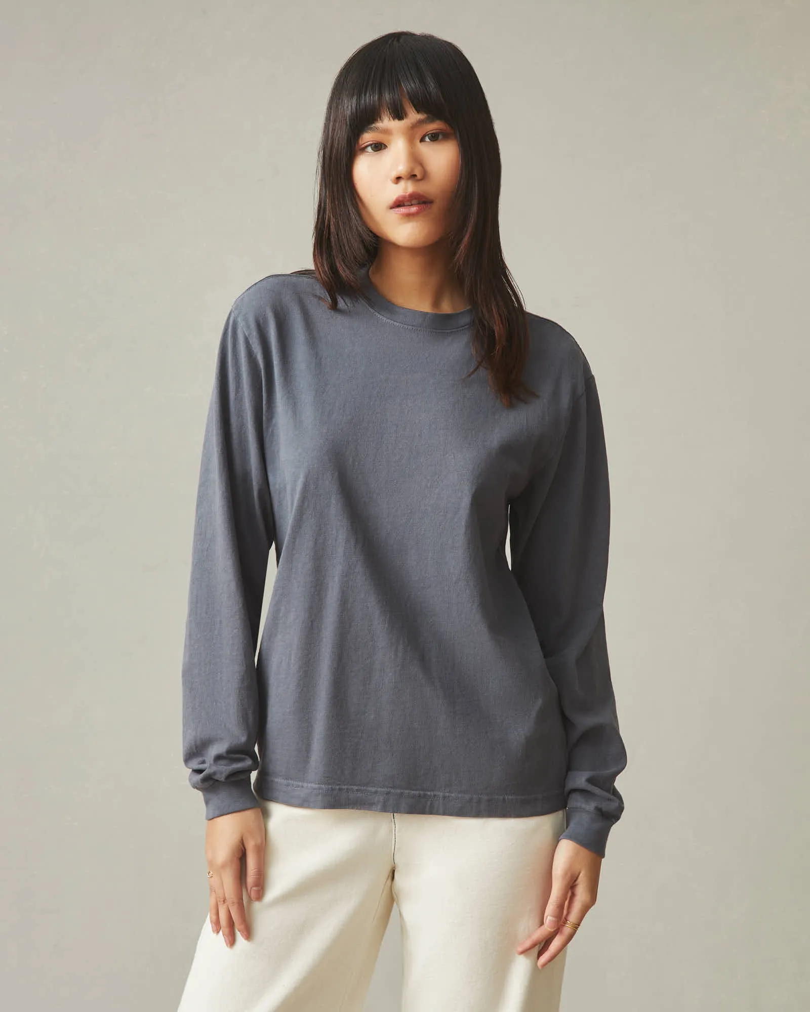 Women's Vintage Crew Long Sleeve Tee - Washed Metropolitan Grey sold by American Giant