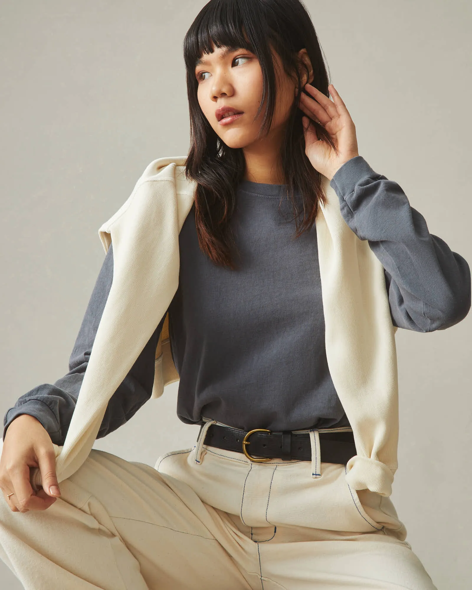 Women's Vintage Crew Long Sleeve Tee - Washed Metropolitan Grey sold by American Giant product image thumbnail 4